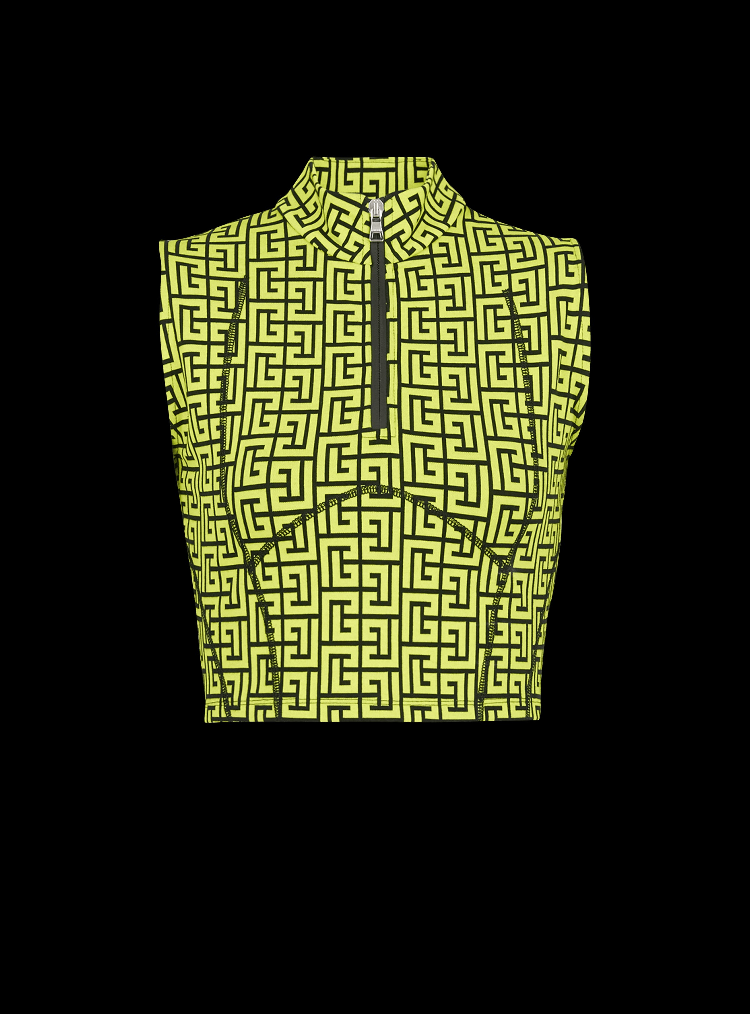 BALMAIN WOMEN'S SLEEVELESS ZIP MONOGRAM JERSEY CROP TOP NWT