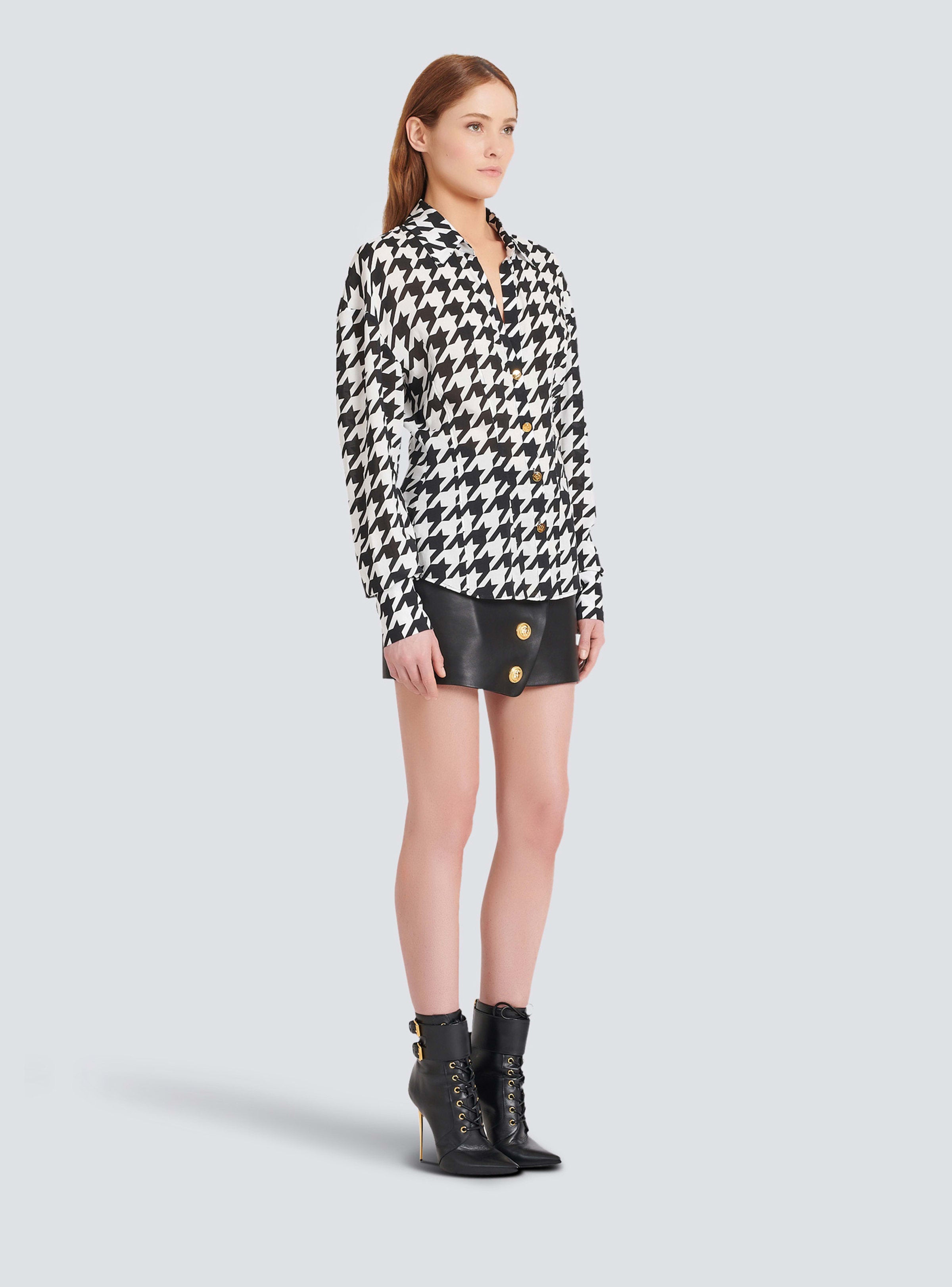 BALMAIN WOMEN'S PRINTED HOUNDSTOOTH FITTED SHIRT NWT