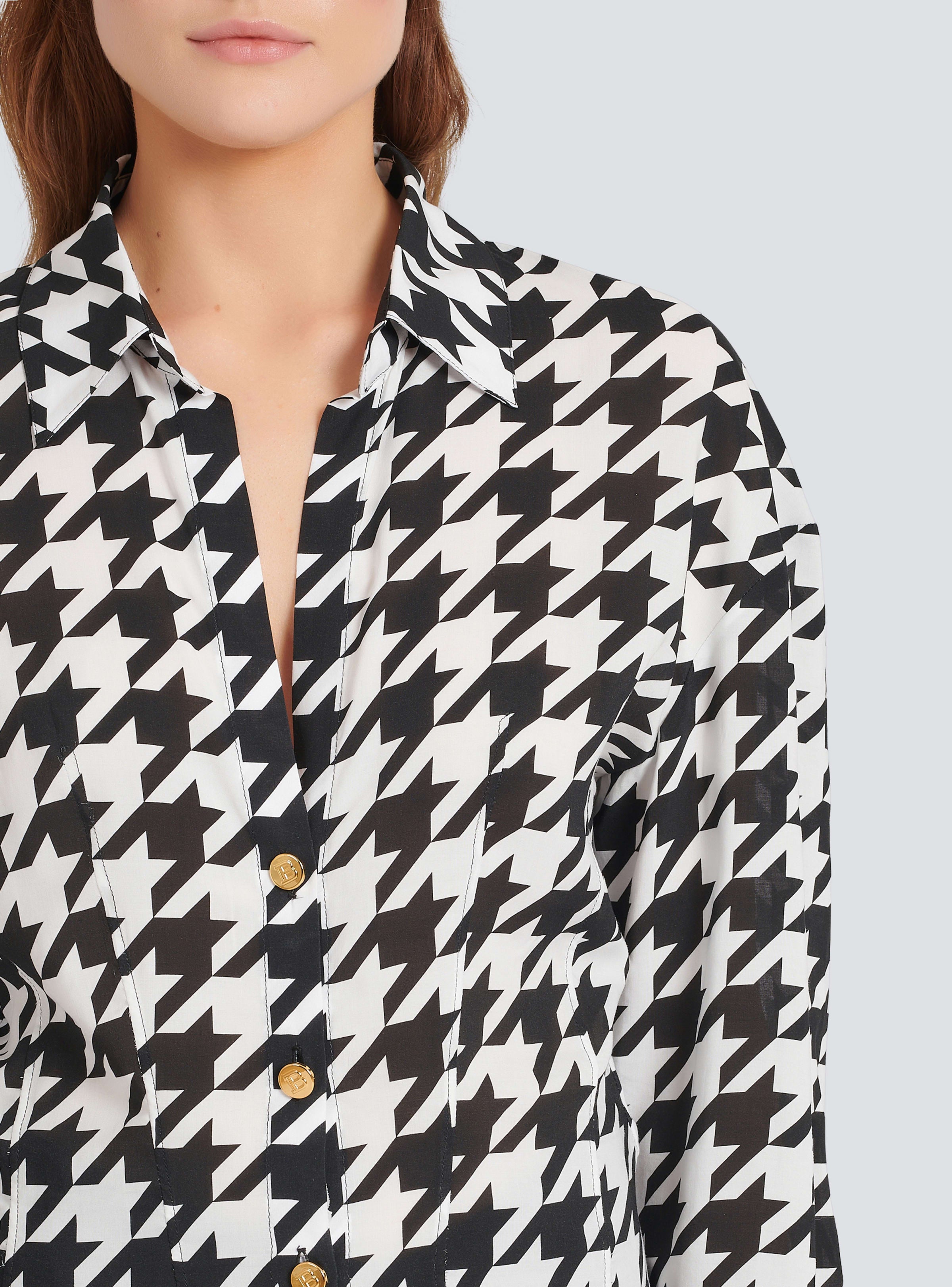 BALMAIN WOMEN'S PRINTED HOUNDSTOOTH FITTED SHIRT NWT