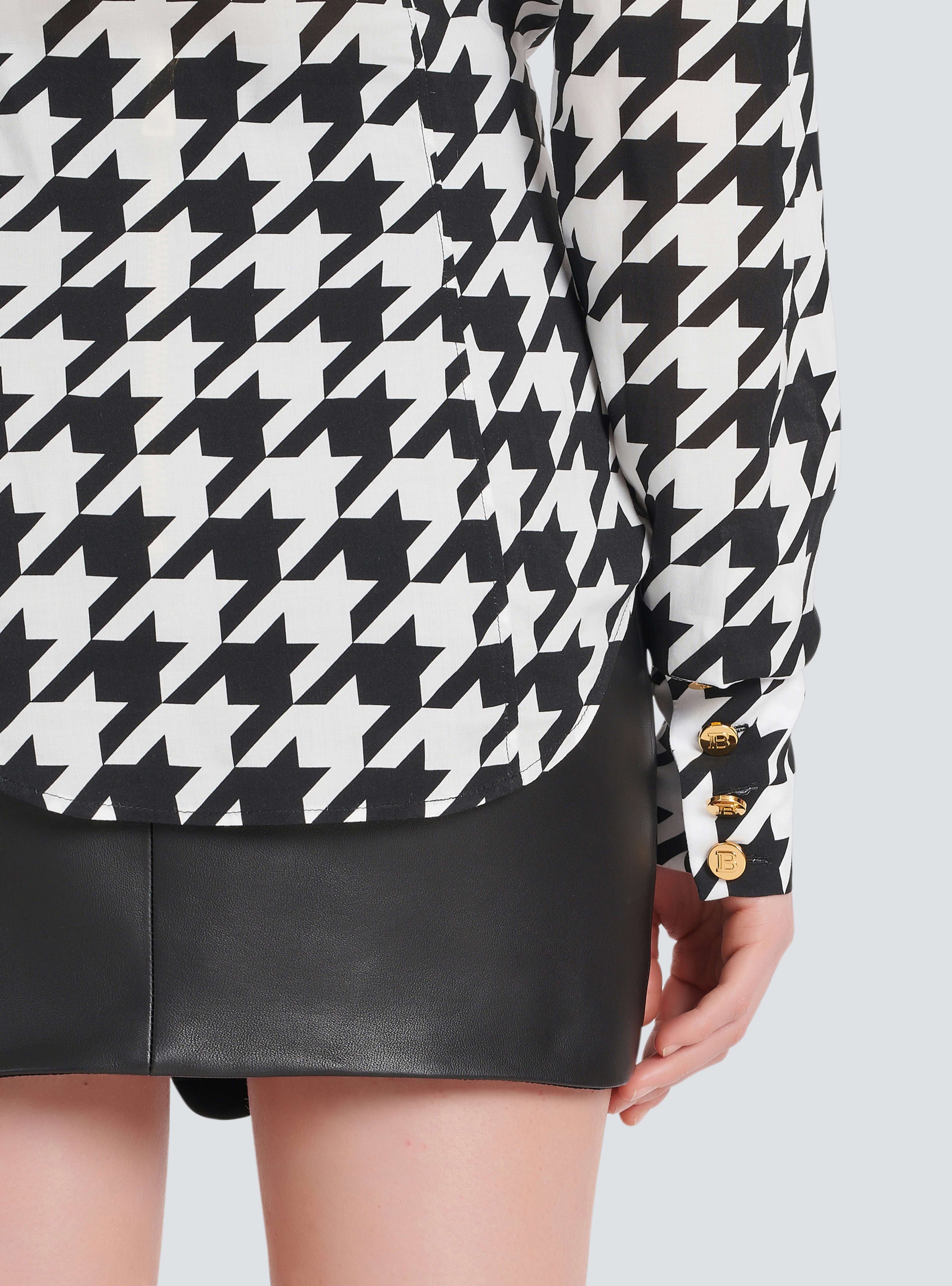 BALMAIN WOMEN'S PRINTED HOUNDSTOOTH FITTED SHIRT NWT