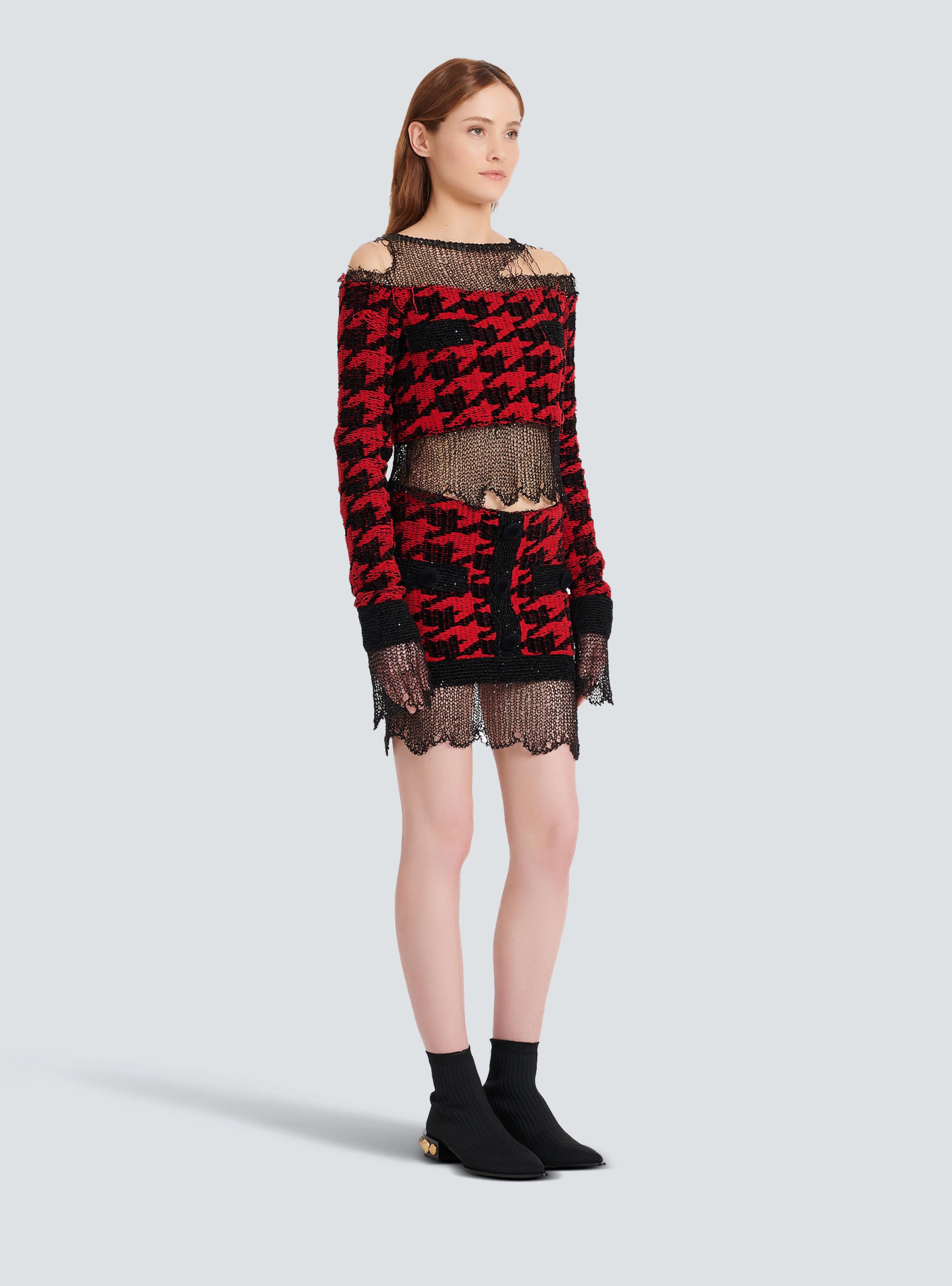 BALMAIN WOMEN'S HOUNDSTOOTH DESTROY KNIT MINI SKIRT NWT
