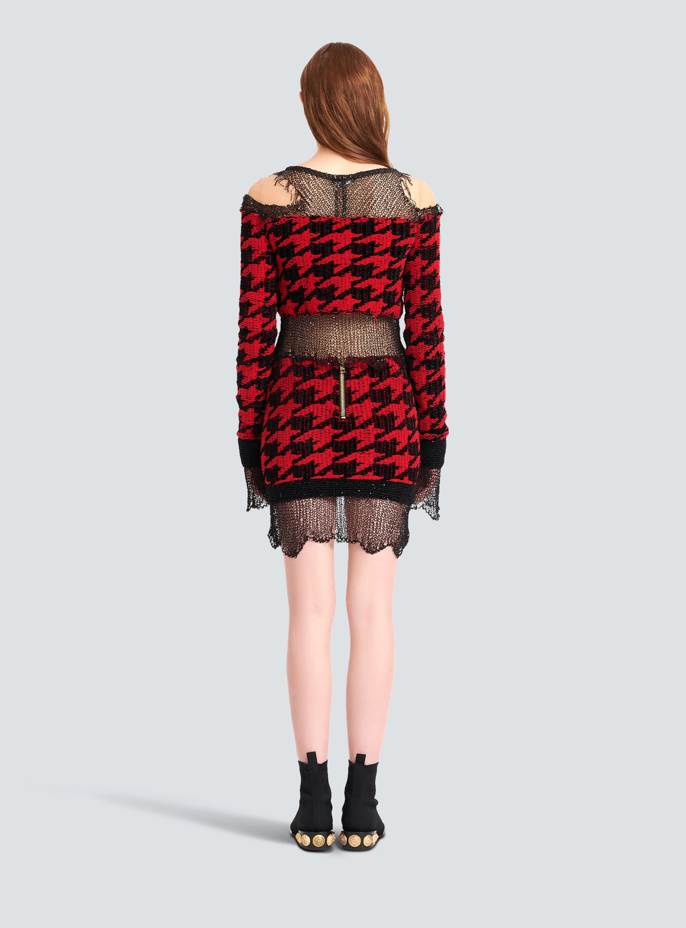 BALMAIN WOMEN'S HOUNDSTOOTH DESTROY KNIT MINI SKIRT NWT