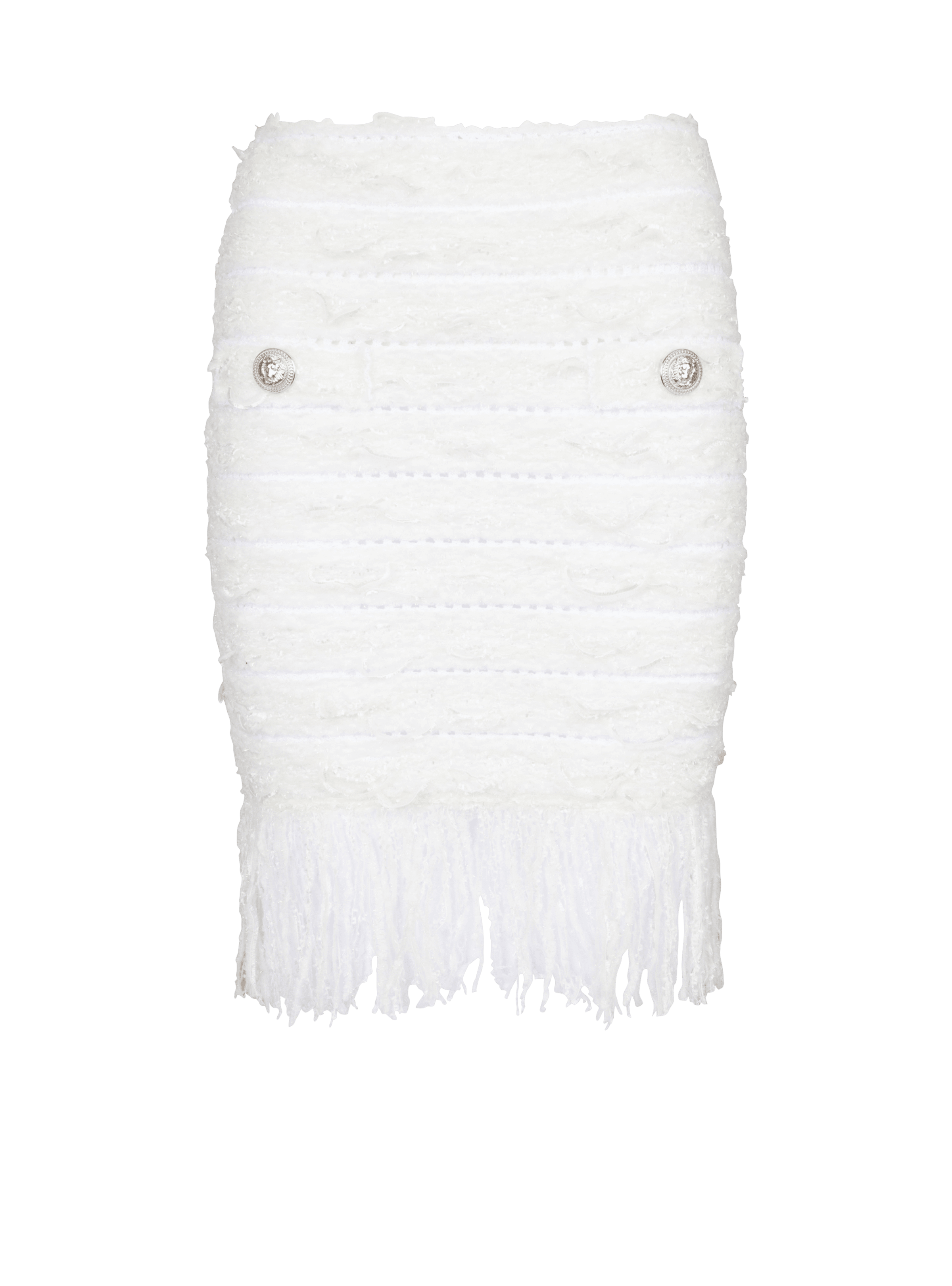 BALMAIN WOMEN'S 2 BTN IRIDESCENT FRINGED TWEED SKIRT NWT