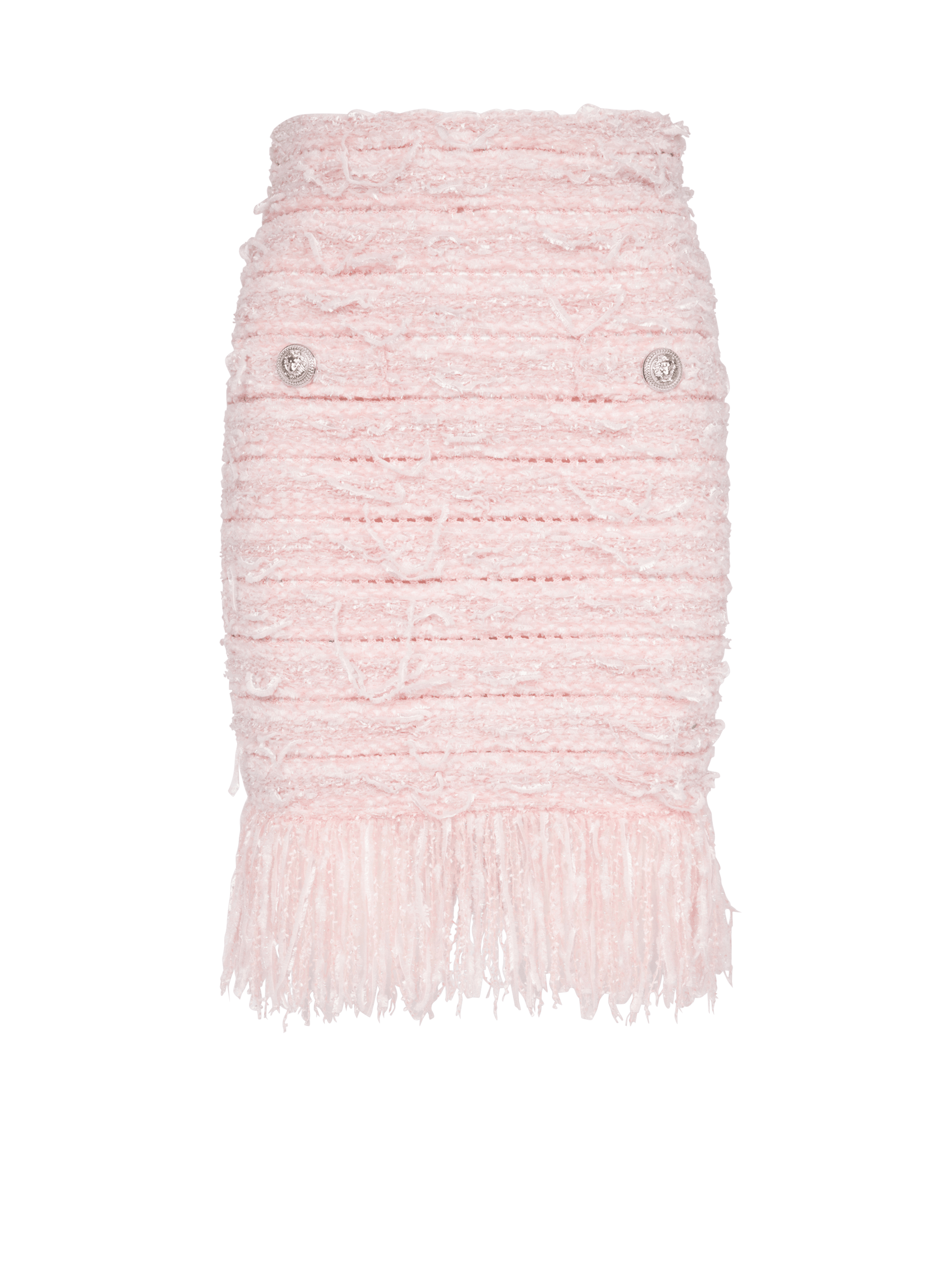 BALMAIN WOMEN'S 2 BTN IRIDESCENT FRINGED TWEED SKIRT NWT