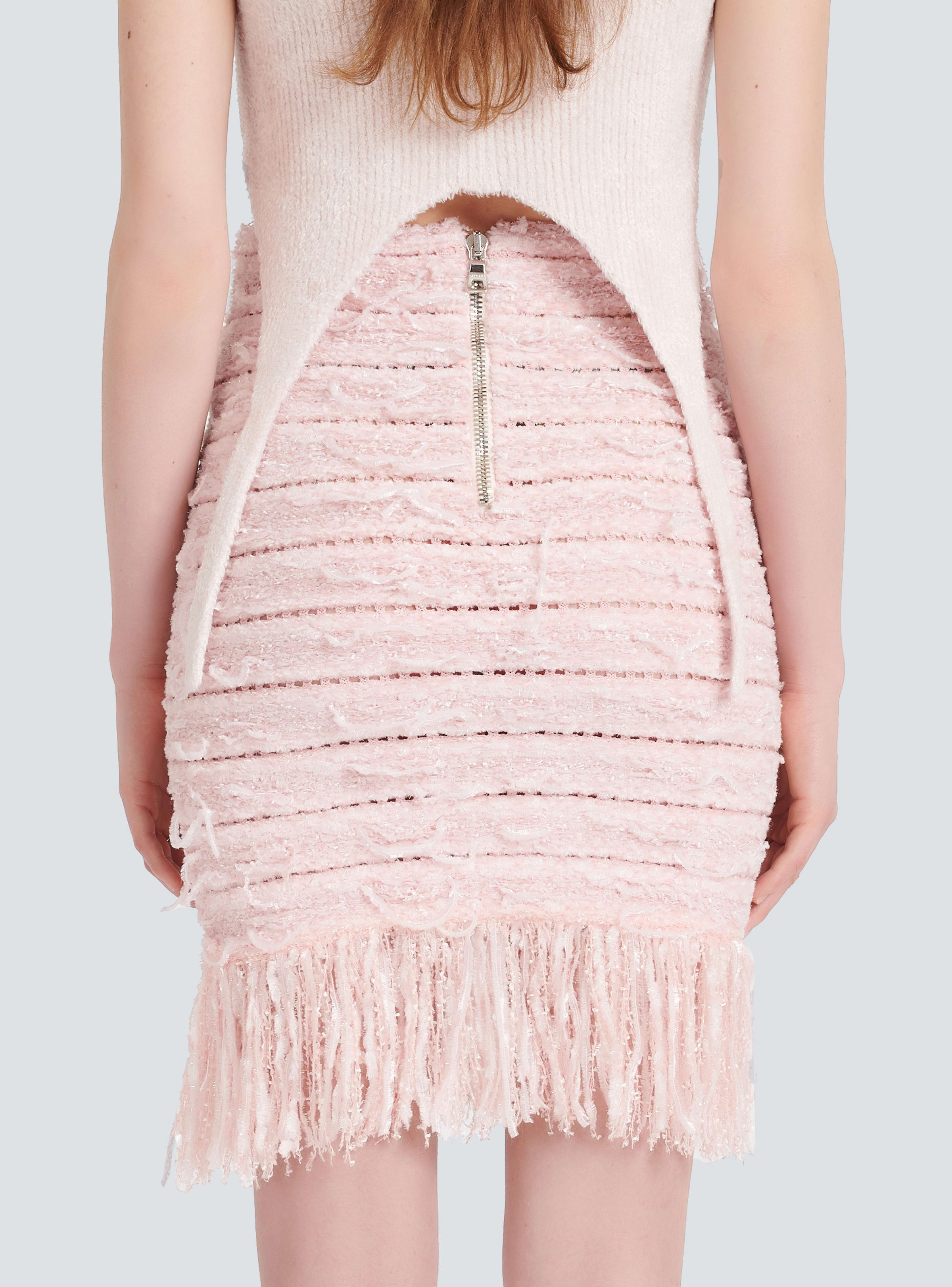 BALMAIN WOMEN'S 2 BTN IRIDESCENT FRINGED TWEED SKIRT NWT