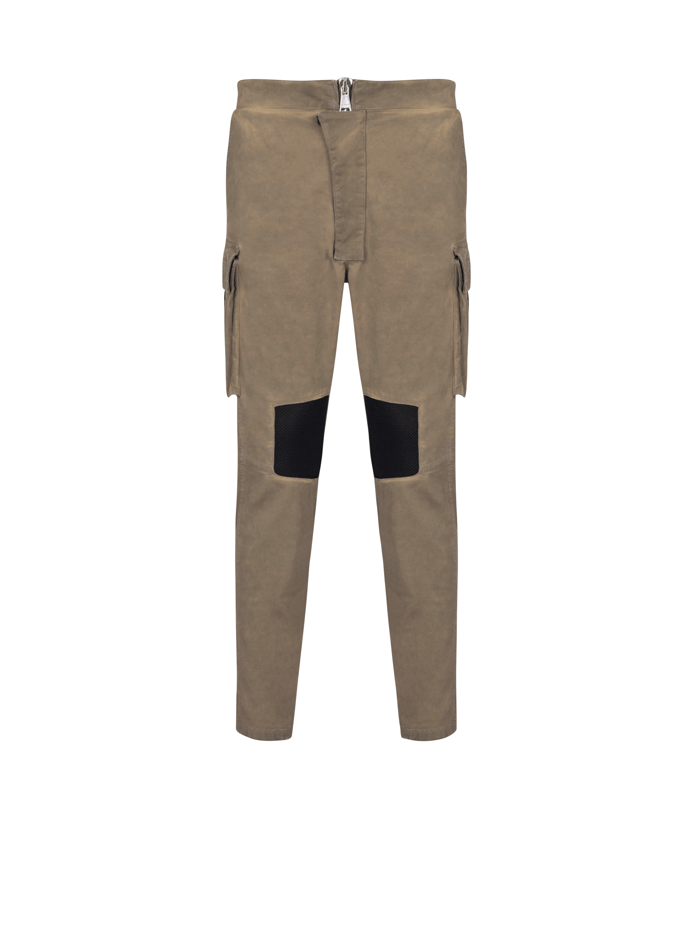 BALMAIN MEN'S CARGO TAPERED KHAKI COTTON & MESH PANTS NWT