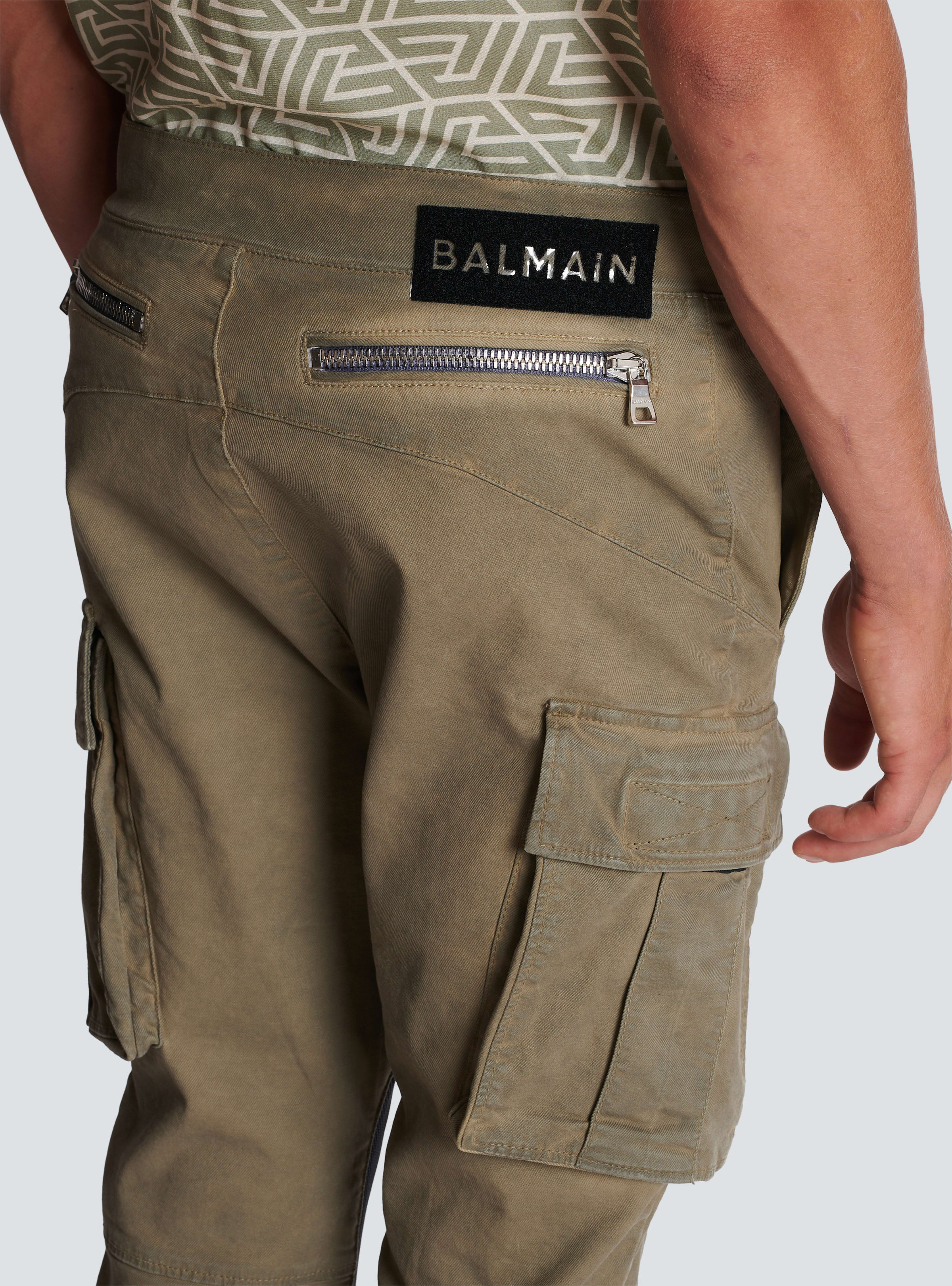 BALMAIN MEN'S CARGO TAPERED KHAKI COTTON & MESH PANTS NWT