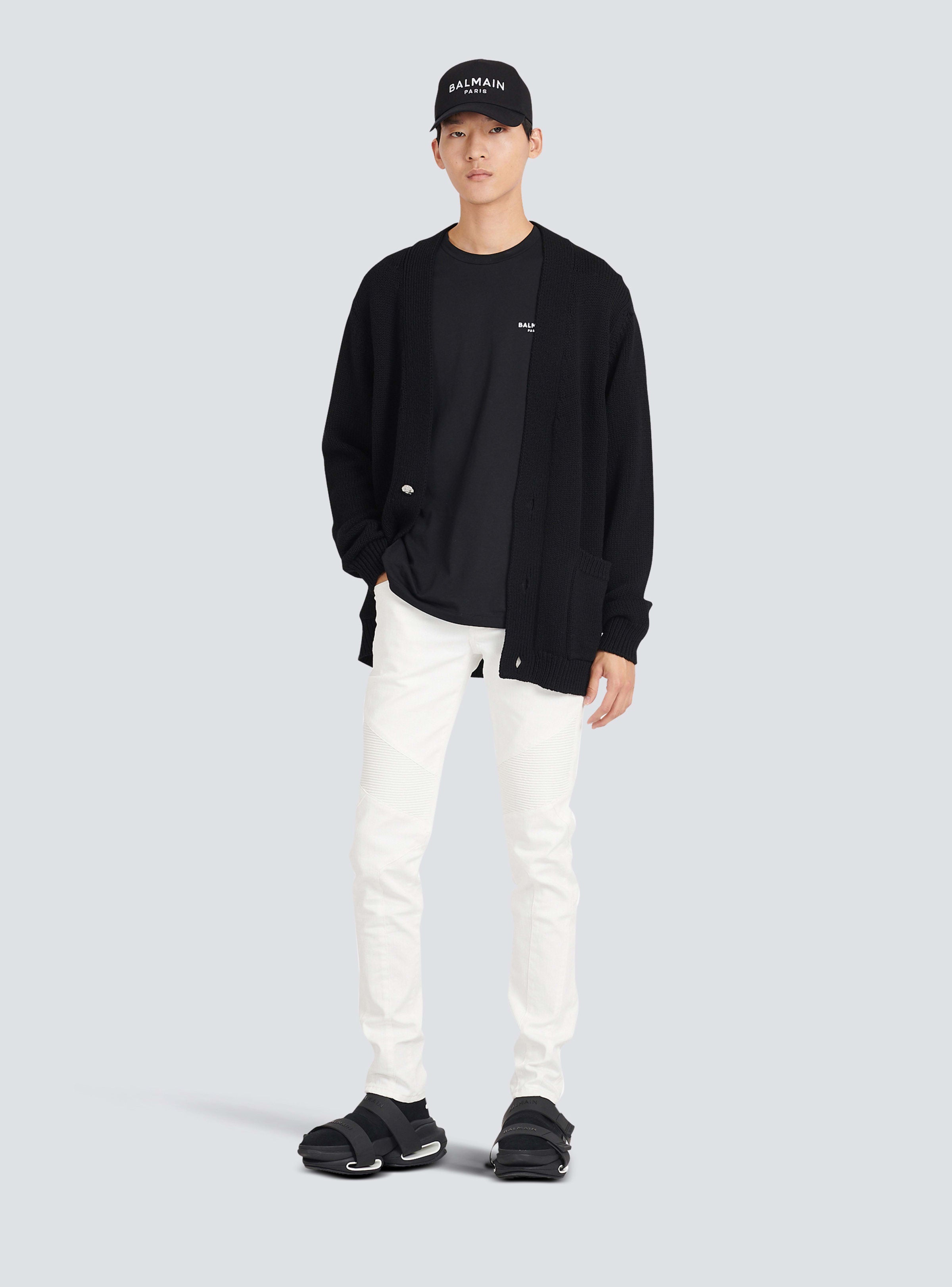 BALMAIN MEN'S WHITE RIBBED TAPERED JEANS