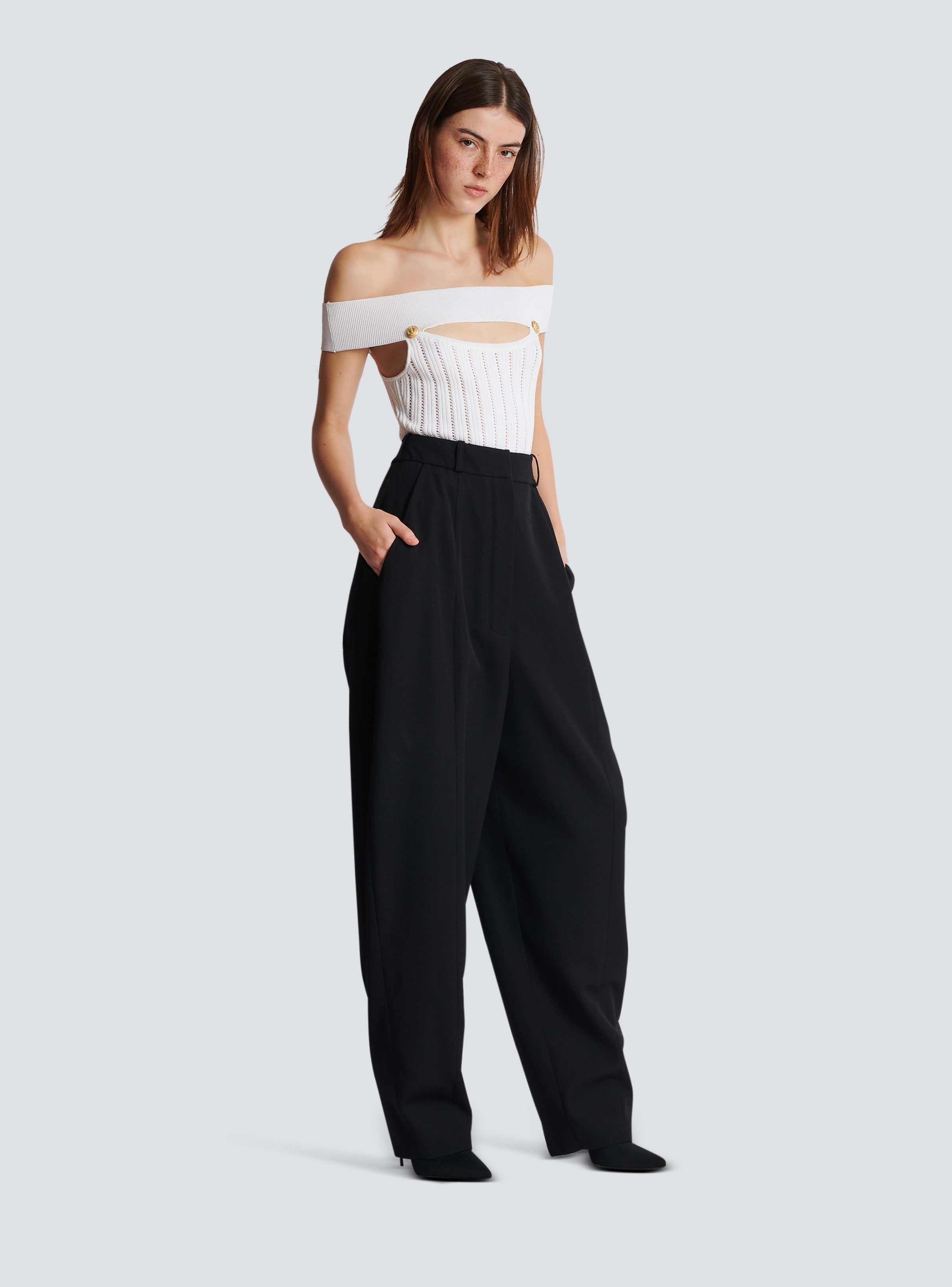 BALMAIN WOMEN'S OFF SHOULDER CUT RIBBED KNIT BODY NWT