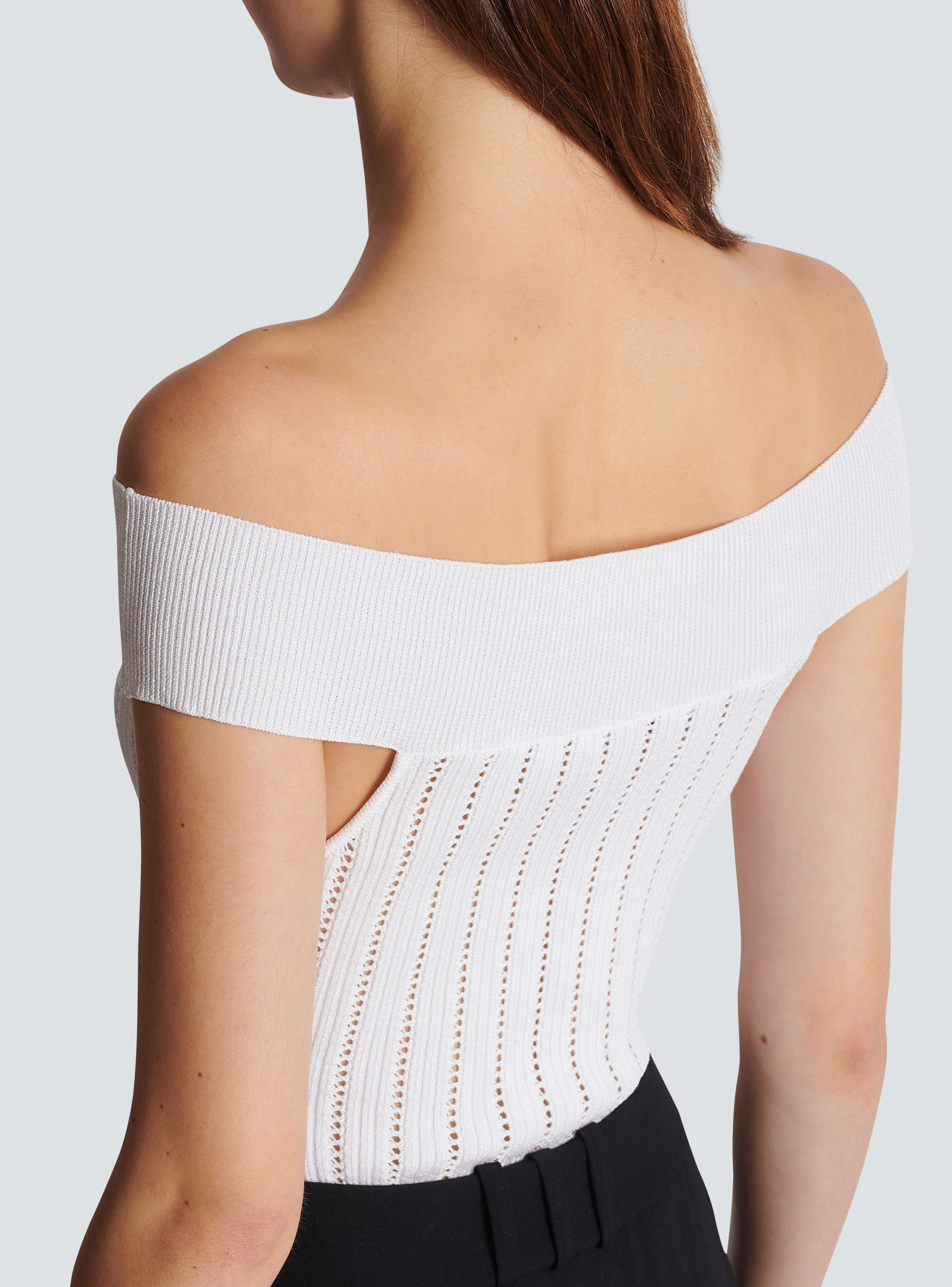 BALMAIN WOMEN'S OFF SHOULDER CUT RIBBED KNIT BODY NWT