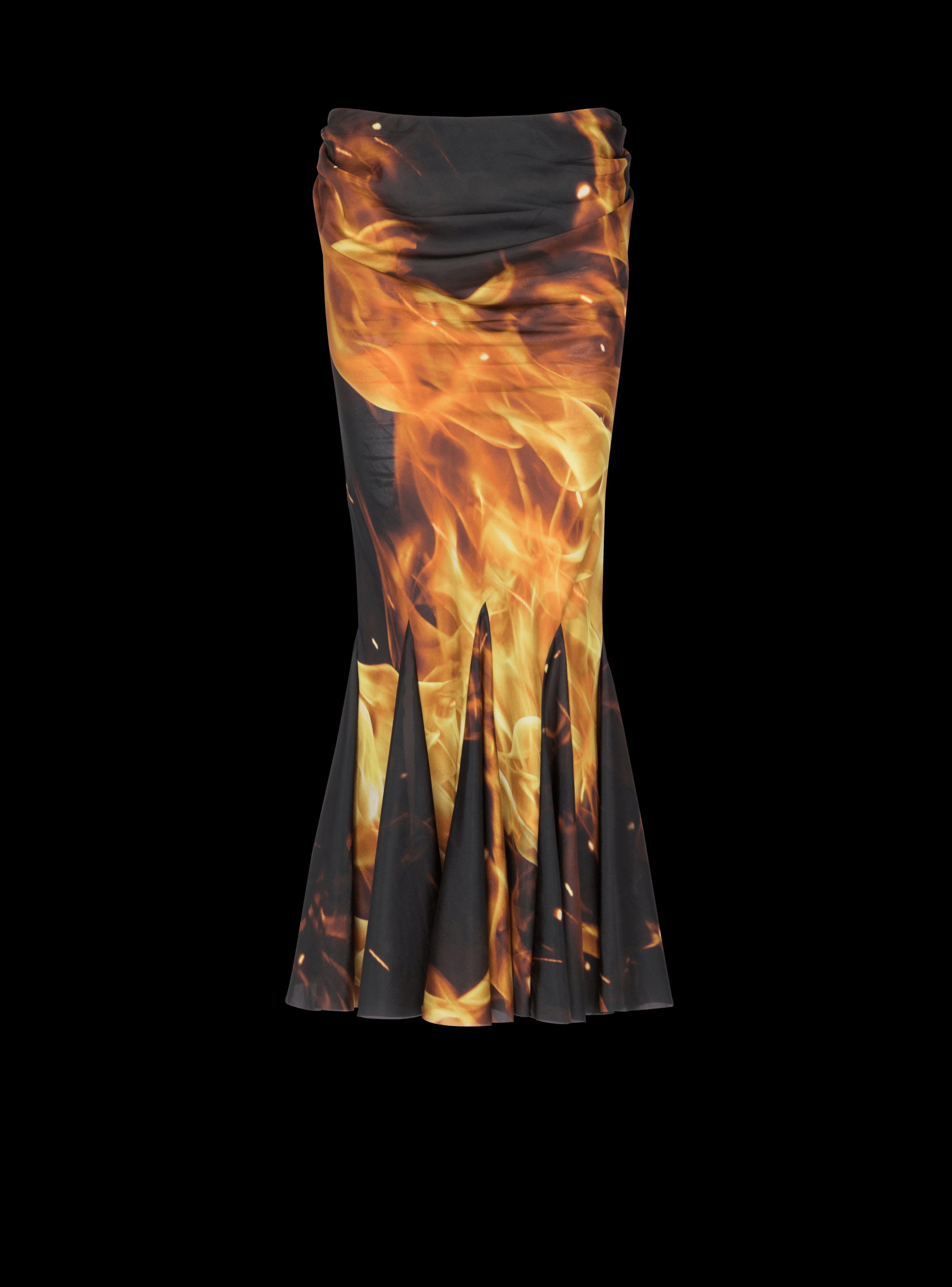 BALMAIN WOMEN'S DRAPED FIRE PRINTED MIDI SKIRT NWT