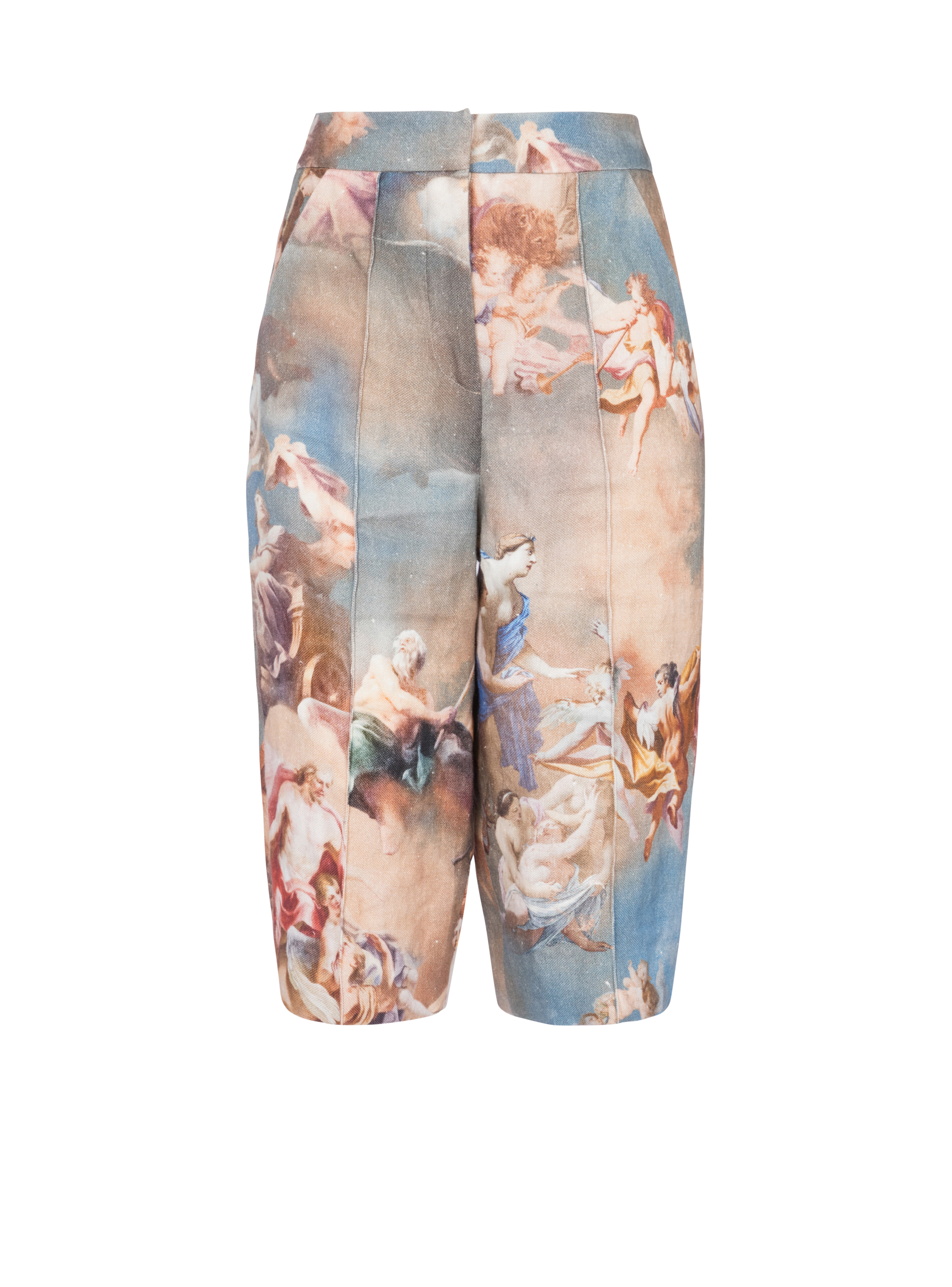 BALMAIN WOMEN'S SKY PRINTED CANVAS BERMUDA PANTS NWT