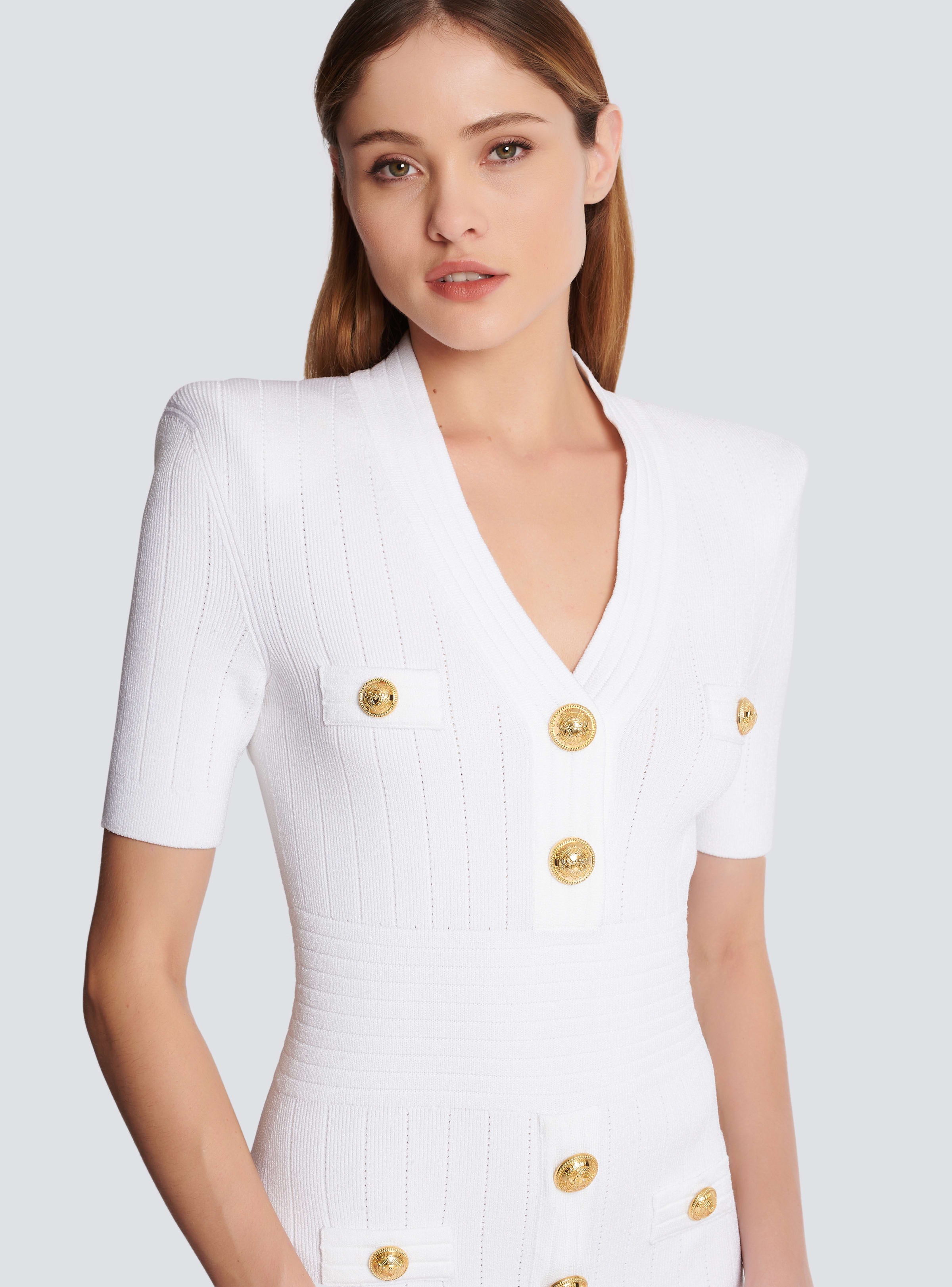 BALMAIN WOMEN'S SS BUTTONED V-NECK KNIT SHORT DRESS NWT