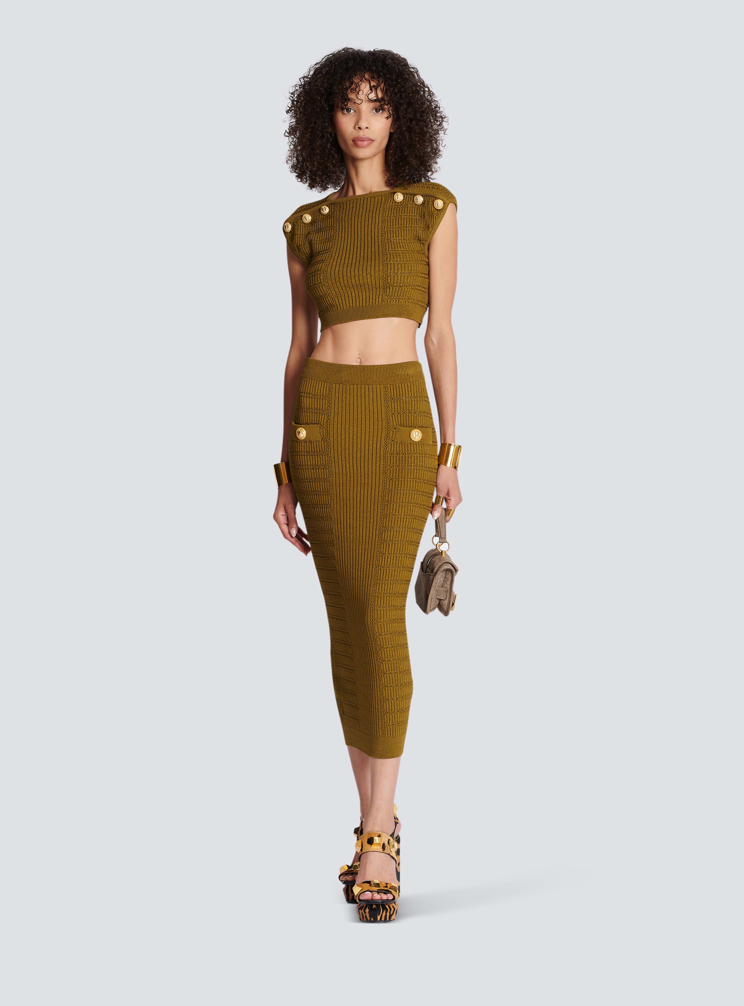 BALMAIN WOMEN'S 6 BTN KNIT CROPPED TOP NWT