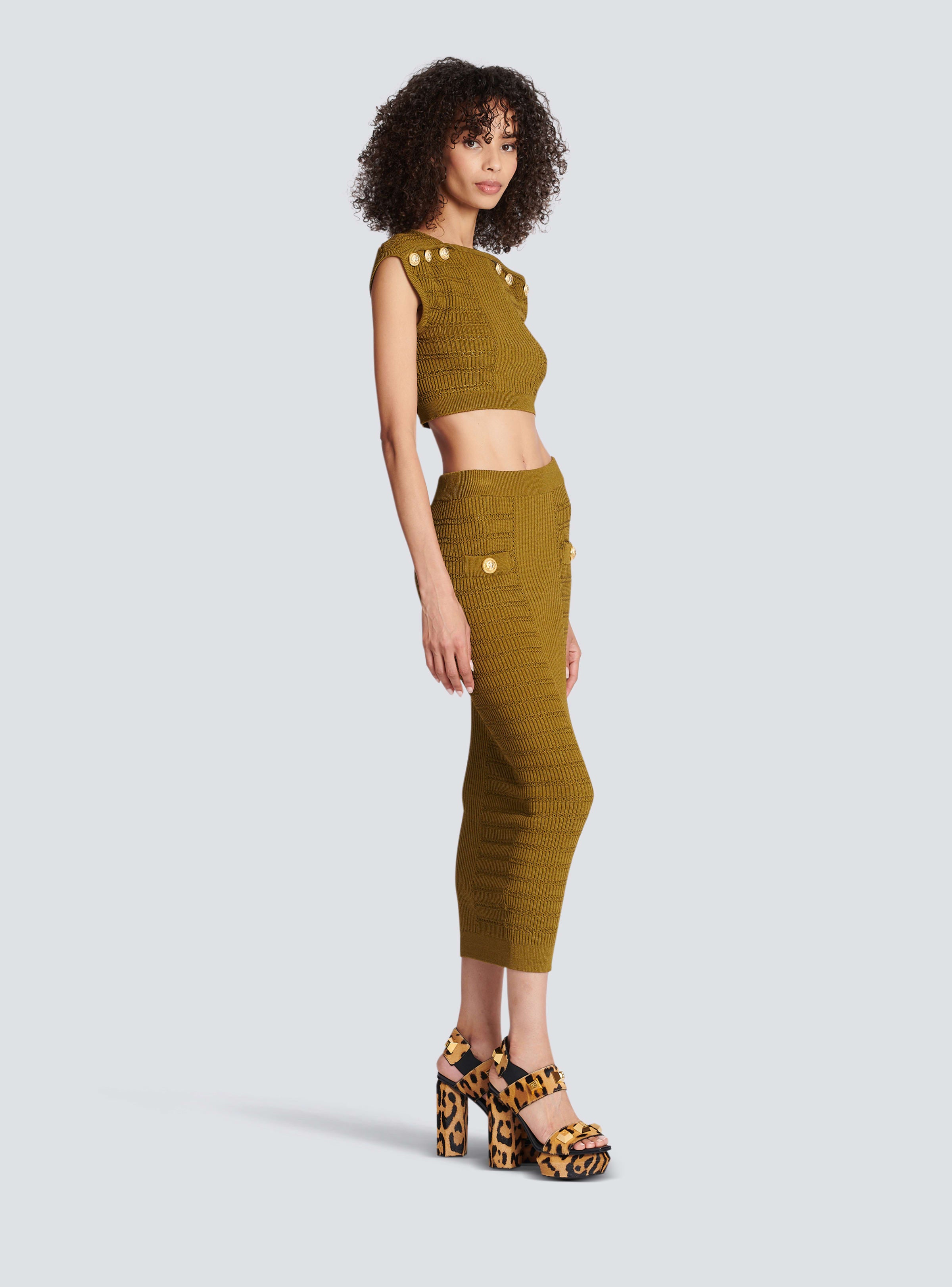 BALMAIN WOMEN'S 6 BTN KNIT CROPPED TOP NWT