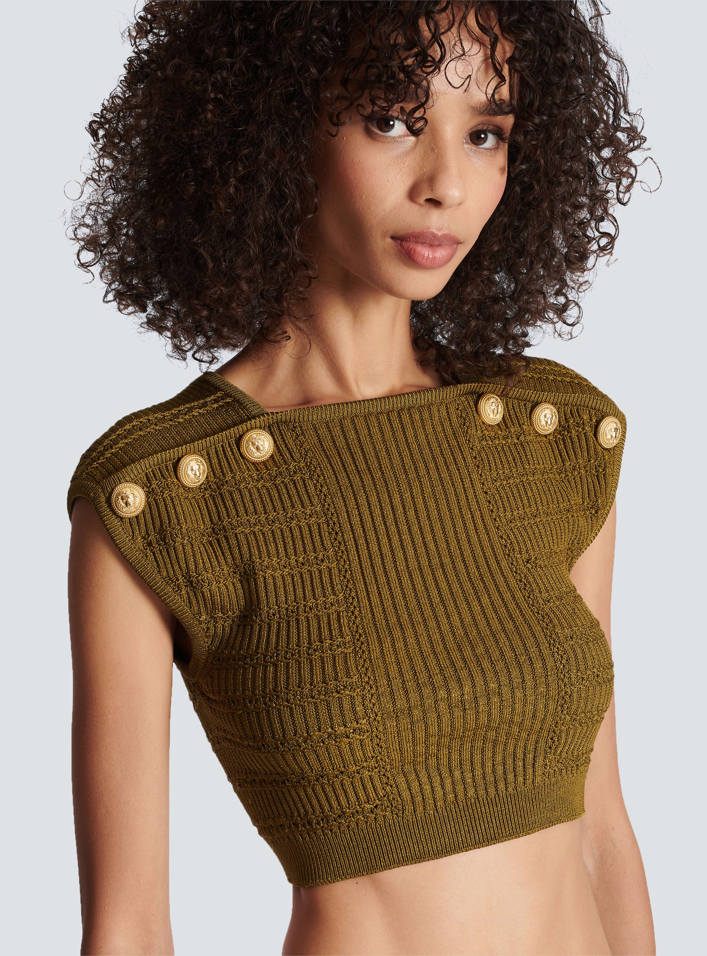 BALMAIN WOMEN'S 6 BTN KNIT CROPPED TOP NWT