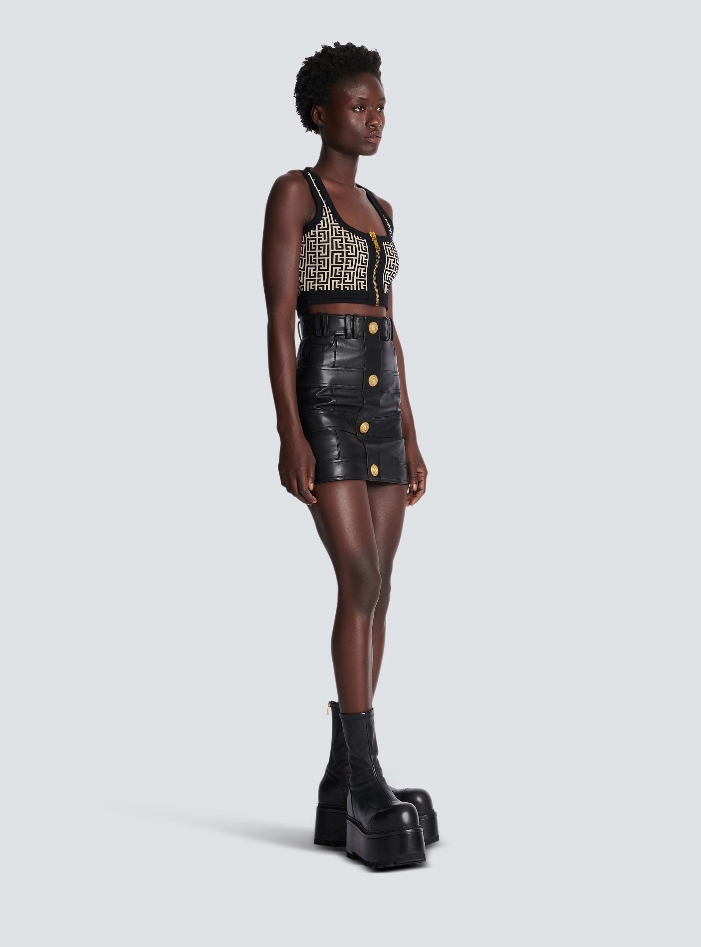 BALMAIN WOMEN'S HW LEATHER BUTTONED SHORT SKIRT NWT