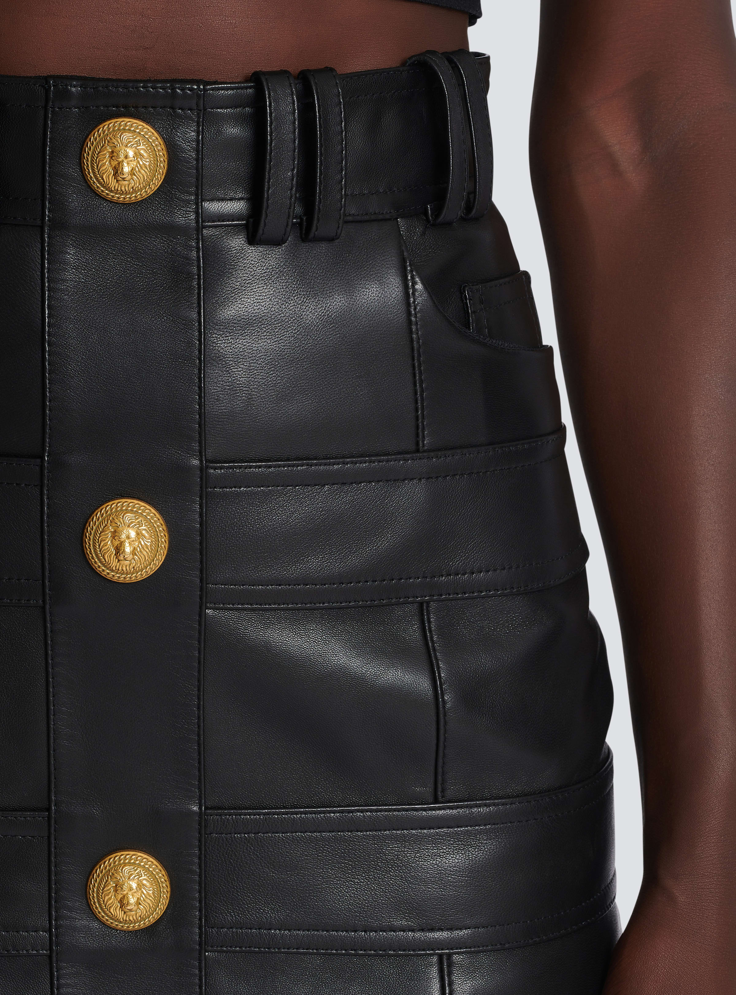 BALMAIN WOMEN'S HW LEATHER BUTTONED SHORT SKIRT NWT