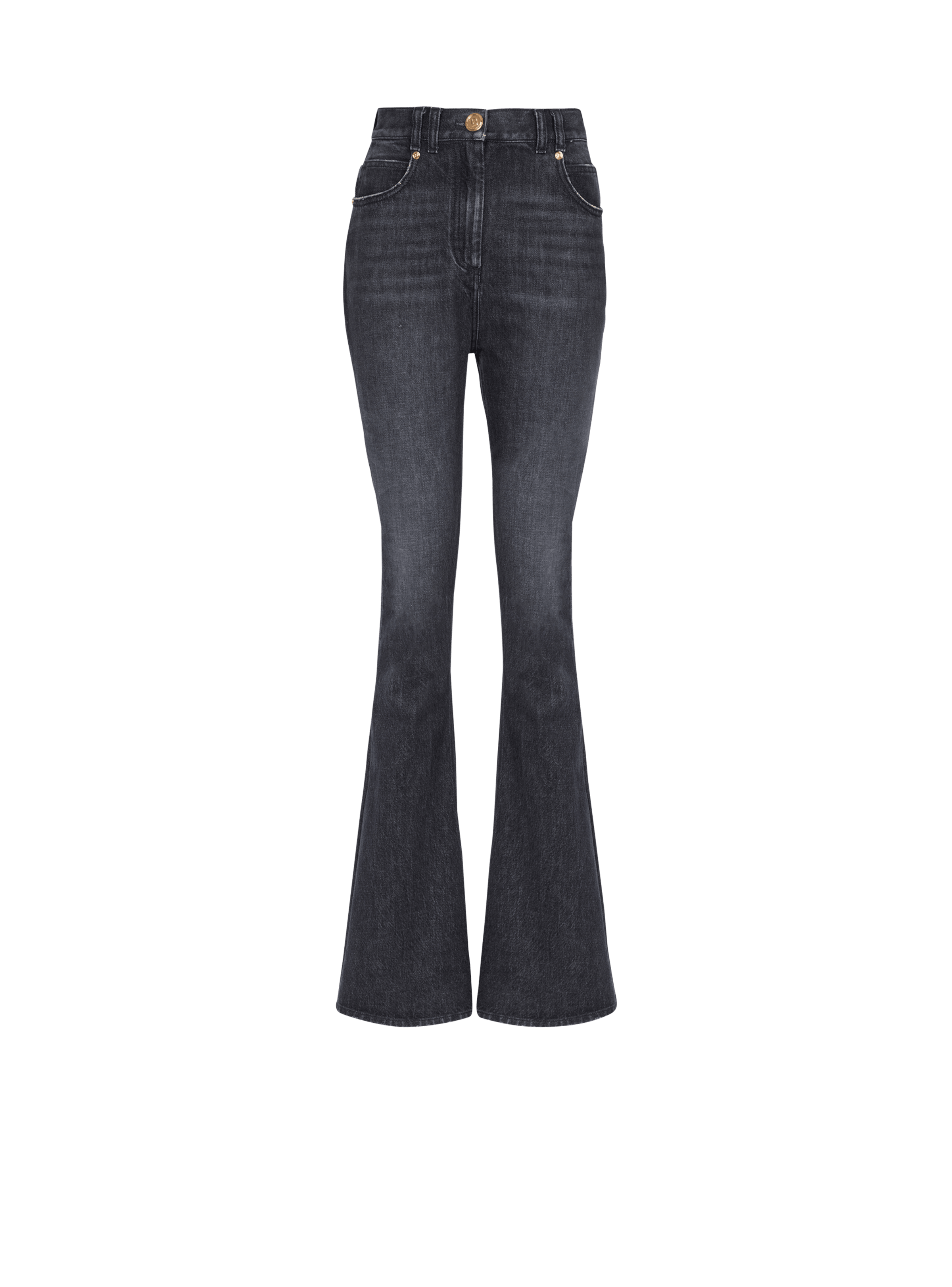 BALMAIN WOMEN'S HIGH WAIST BOOTCUT JEANS W/ MONOGRAM NWT