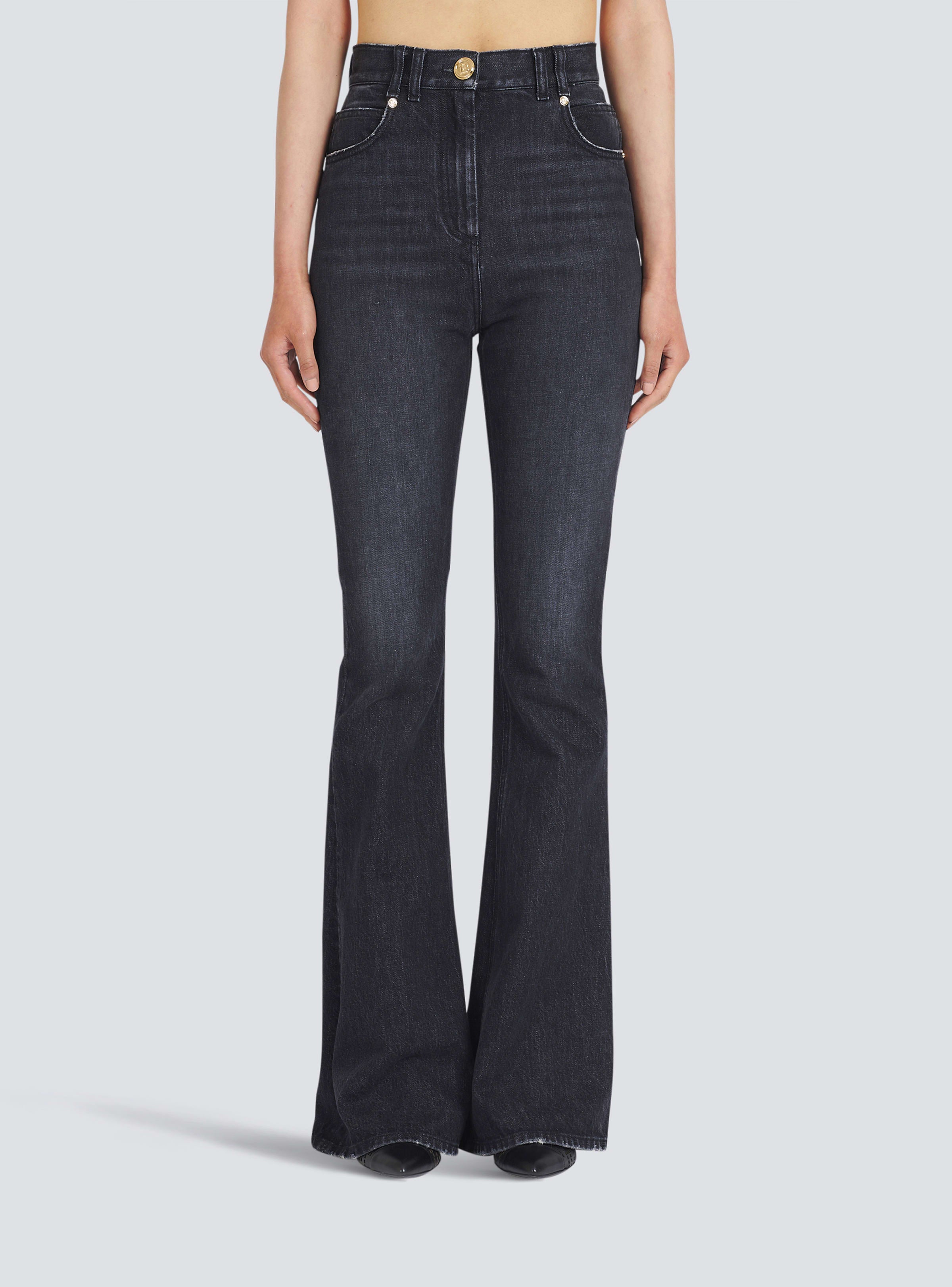 BALMAIN WOMEN'S HIGH WAIST BOOTCUT JEANS W/ MONOGRAM NWT