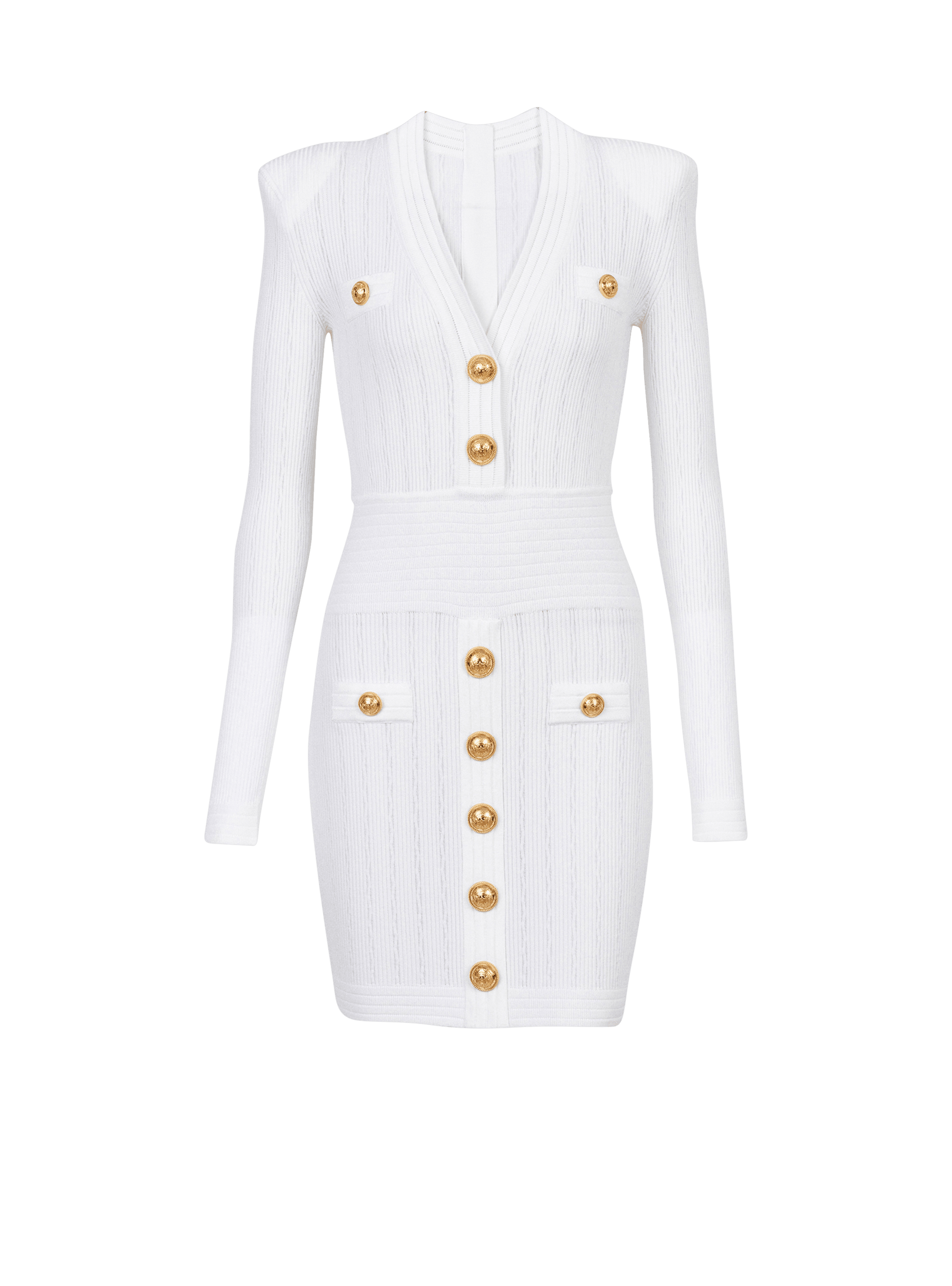 BALMAIN WOMEN'S SHORT LS V NECK BTN DETAILS KNIT DRESS NWT