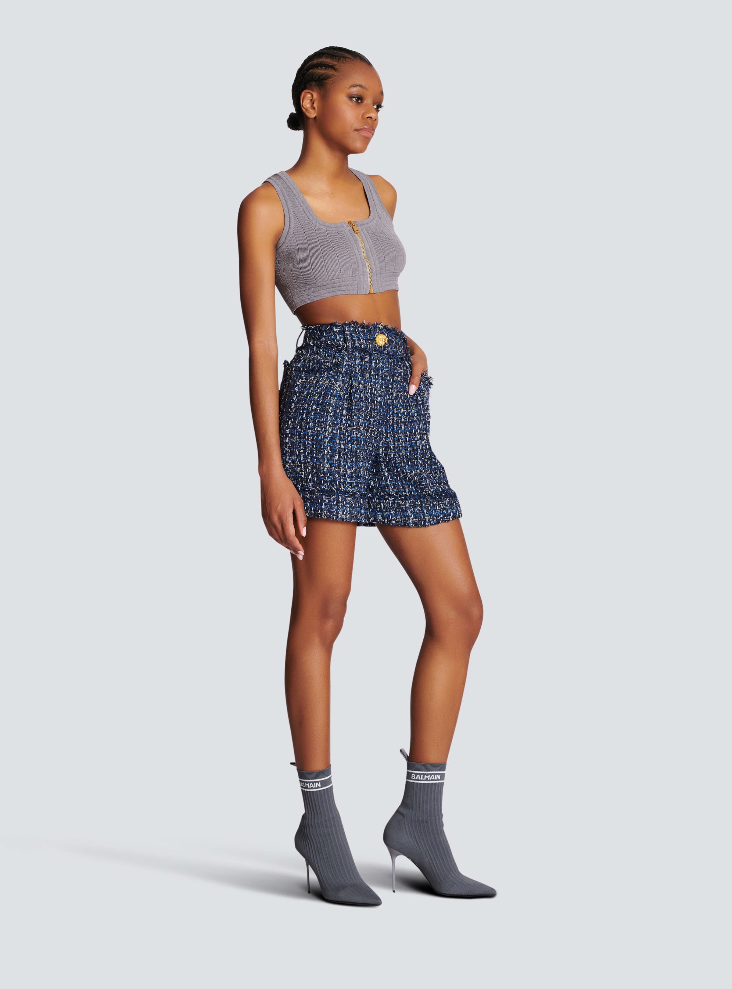 BALMAIN WOMEN'S HW DENIM TWEED SHORTS NWT