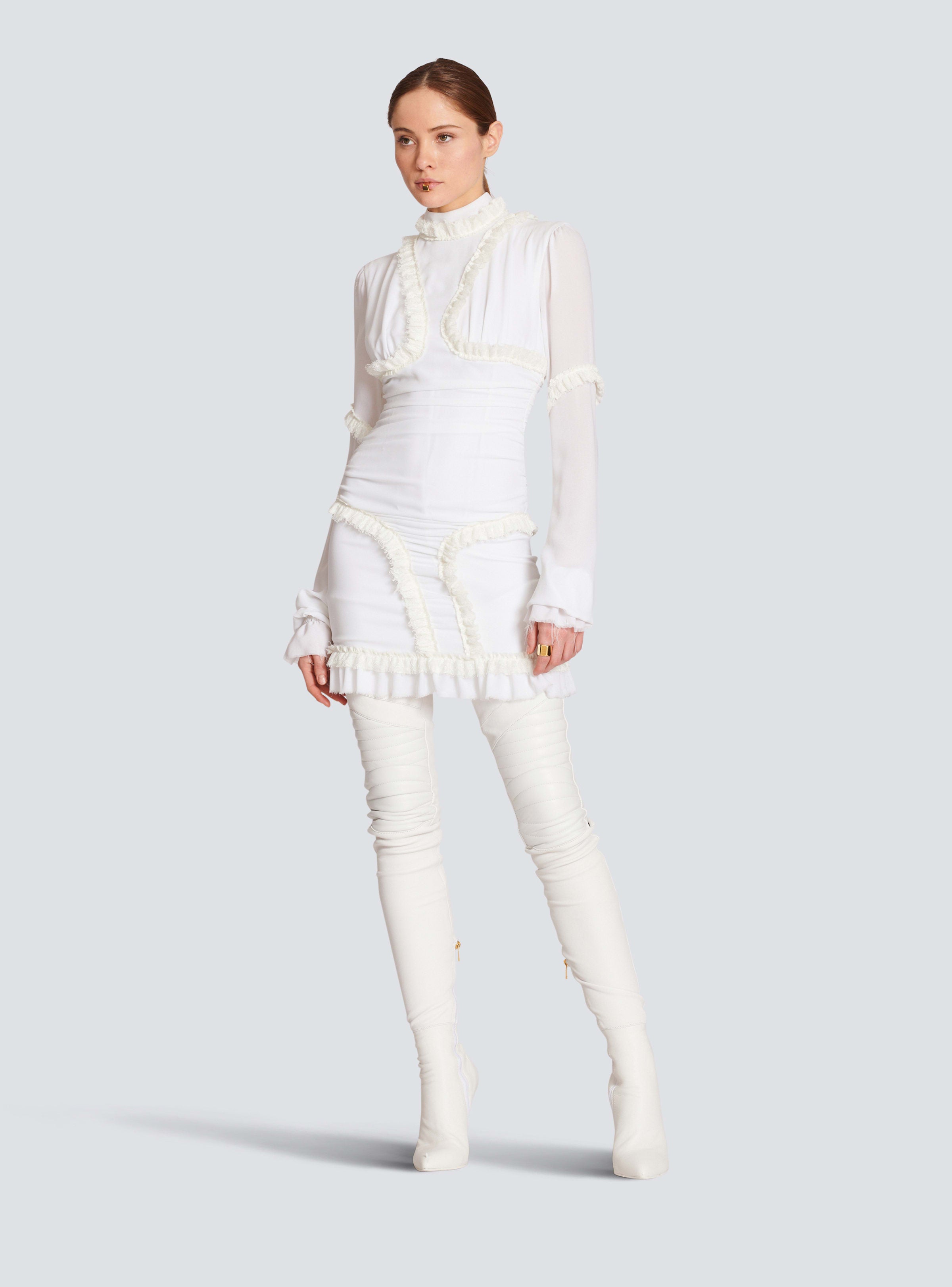 BALMAIN WOMEN'S LS CREPE SHORT DRESS WITH RUFFLES NWT