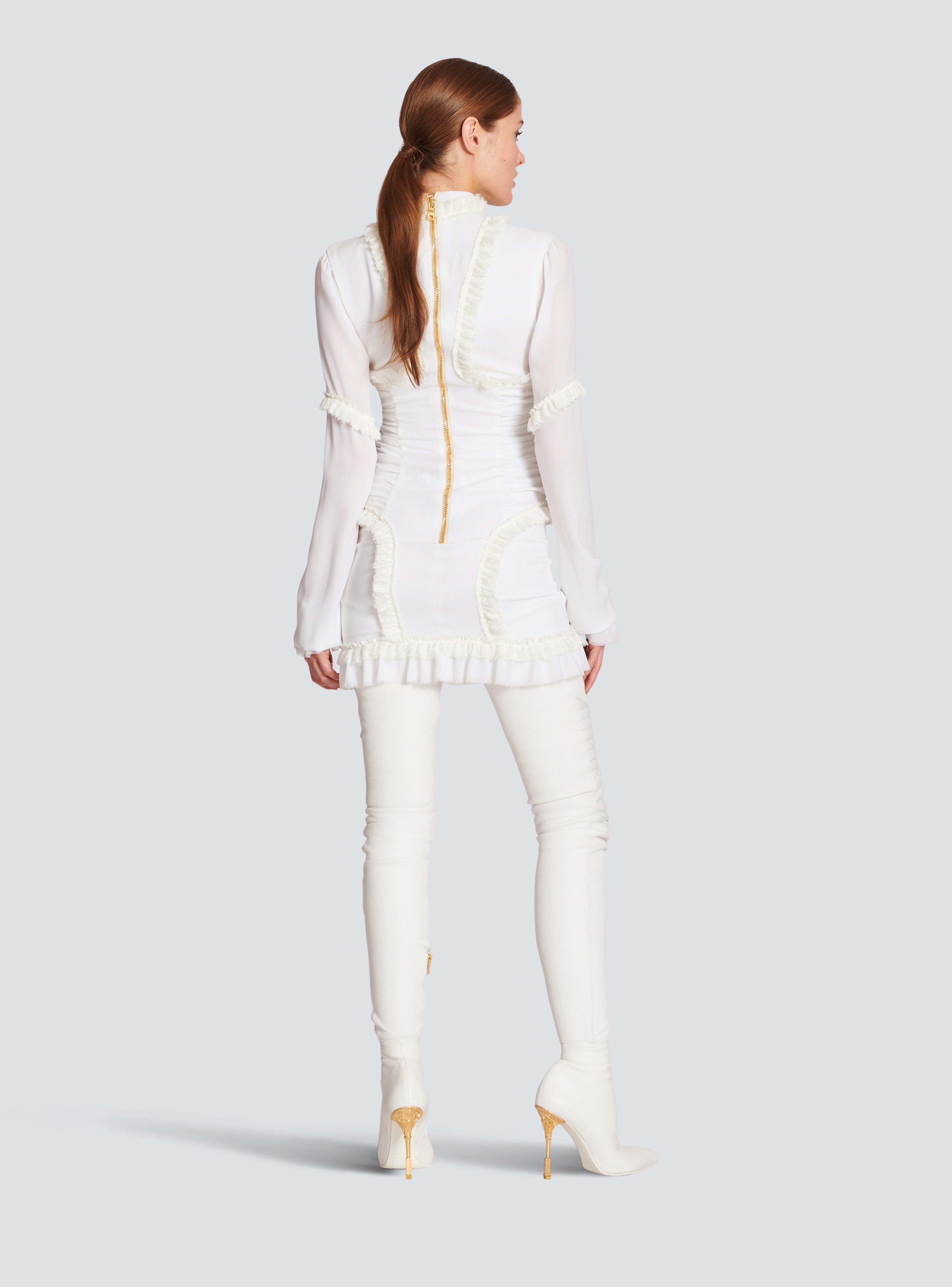 BALMAIN WOMEN'S LS CREPE SHORT DRESS WITH RUFFLES NWT