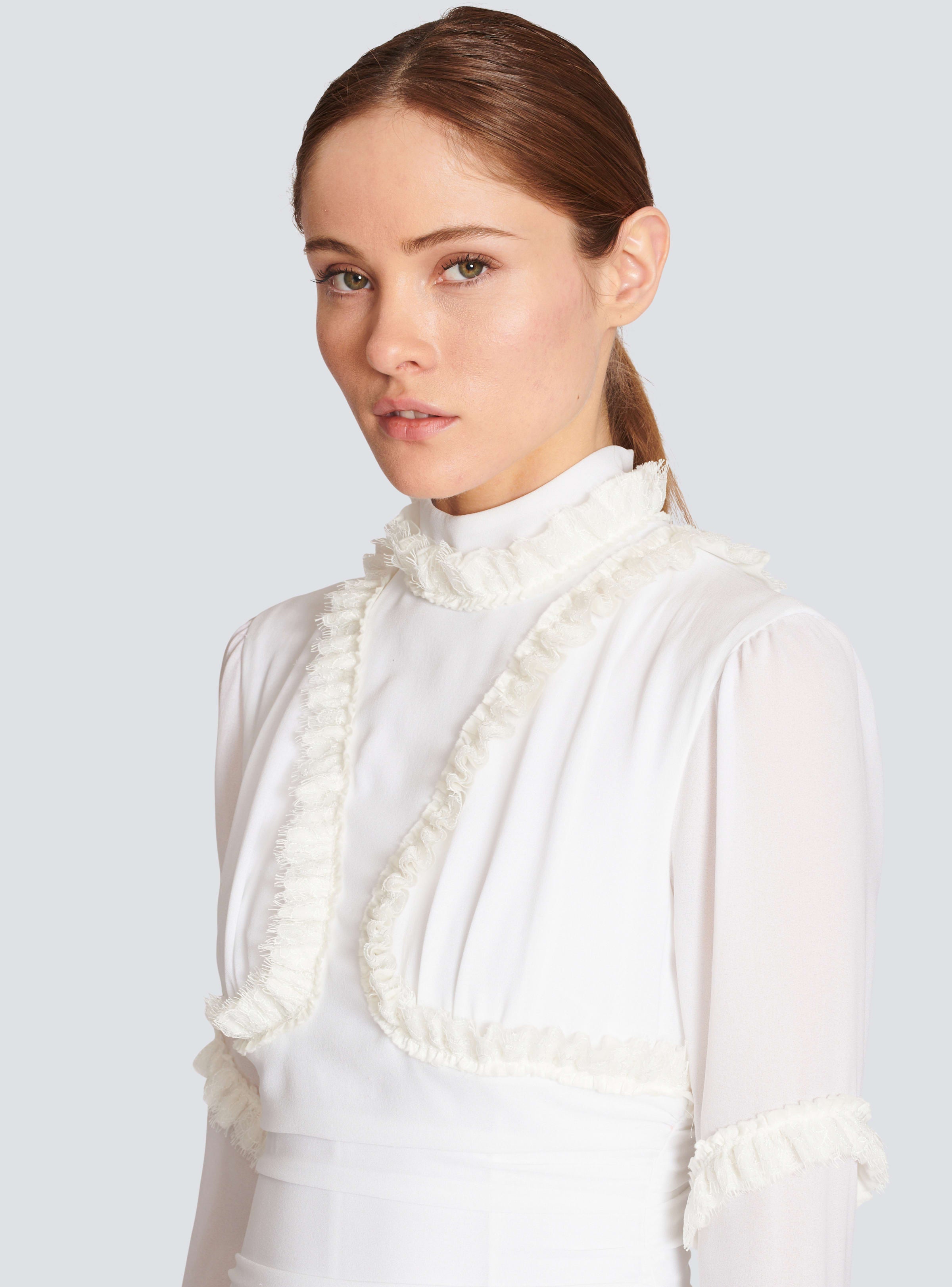 BALMAIN WOMEN'S LS CREPE SHORT DRESS WITH RUFFLES NWT