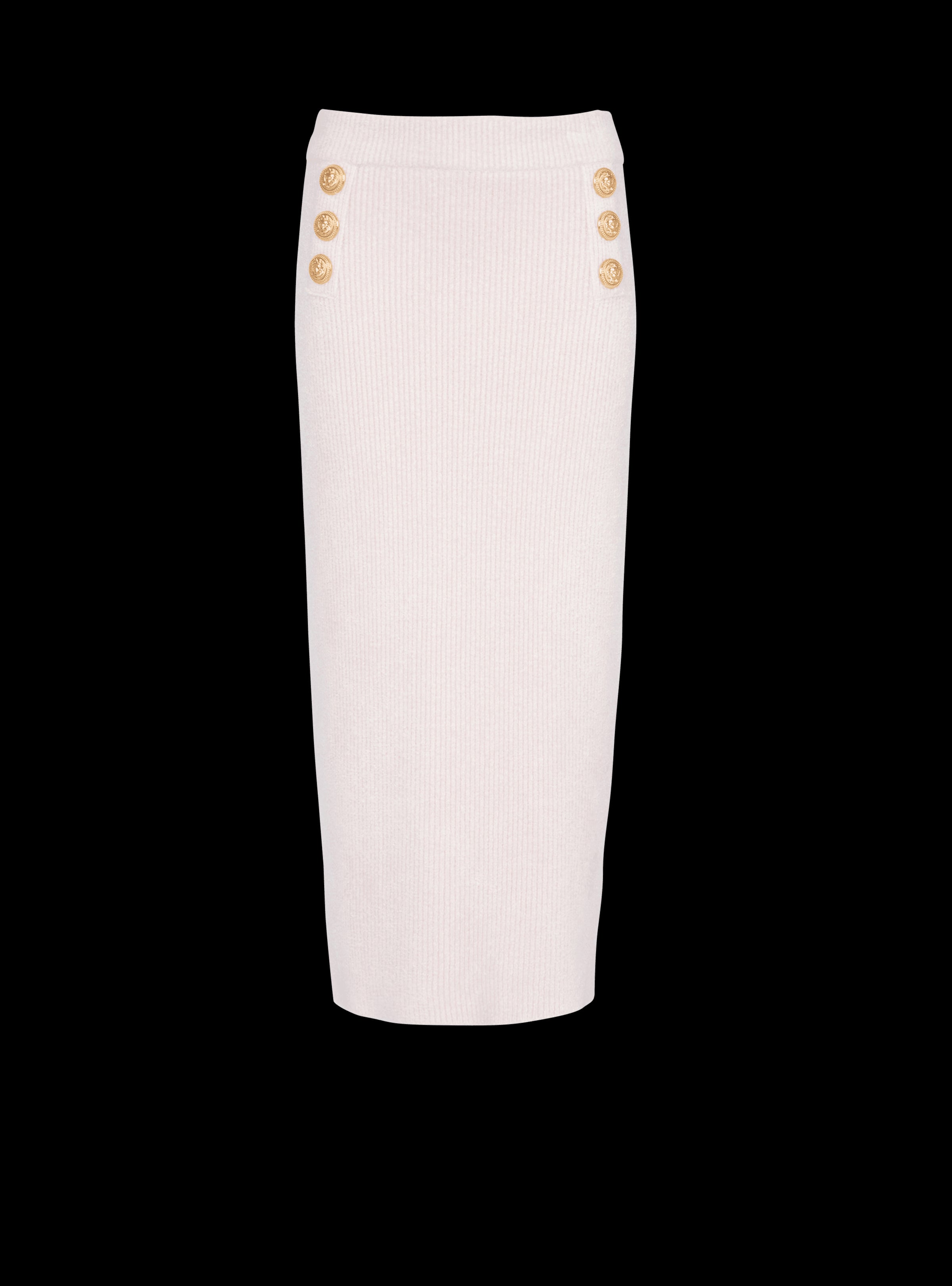 BALMAIN WOMEN'S HW 6 BTN RIBBED VELVET MIDI SKIRT NWT