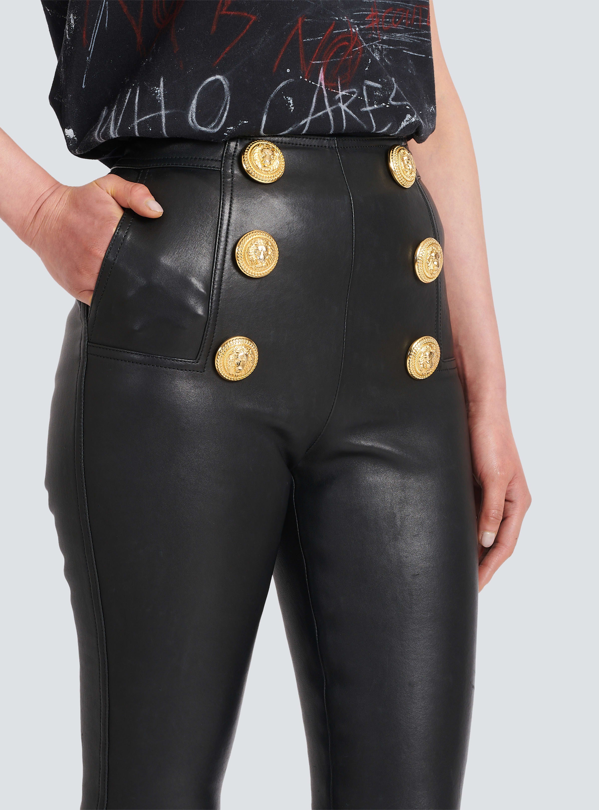 BALMAIN WOMEN'S HW 6 BTN LEATHER SKINNY PANTS NWT