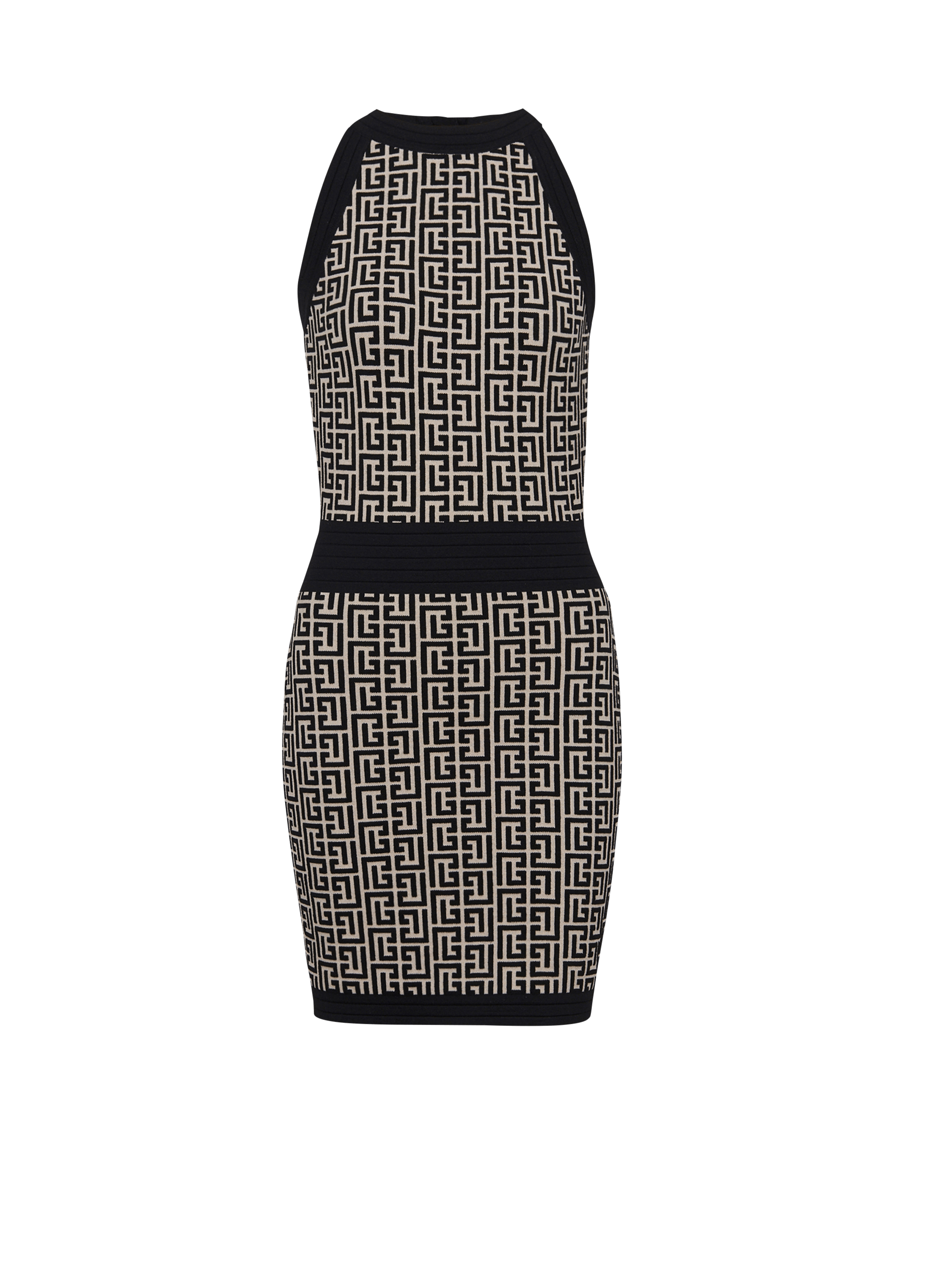 BALMAIN WOMEN'S SLEEVELESS MONOGRAM KNIT SHORT DRESS NWT