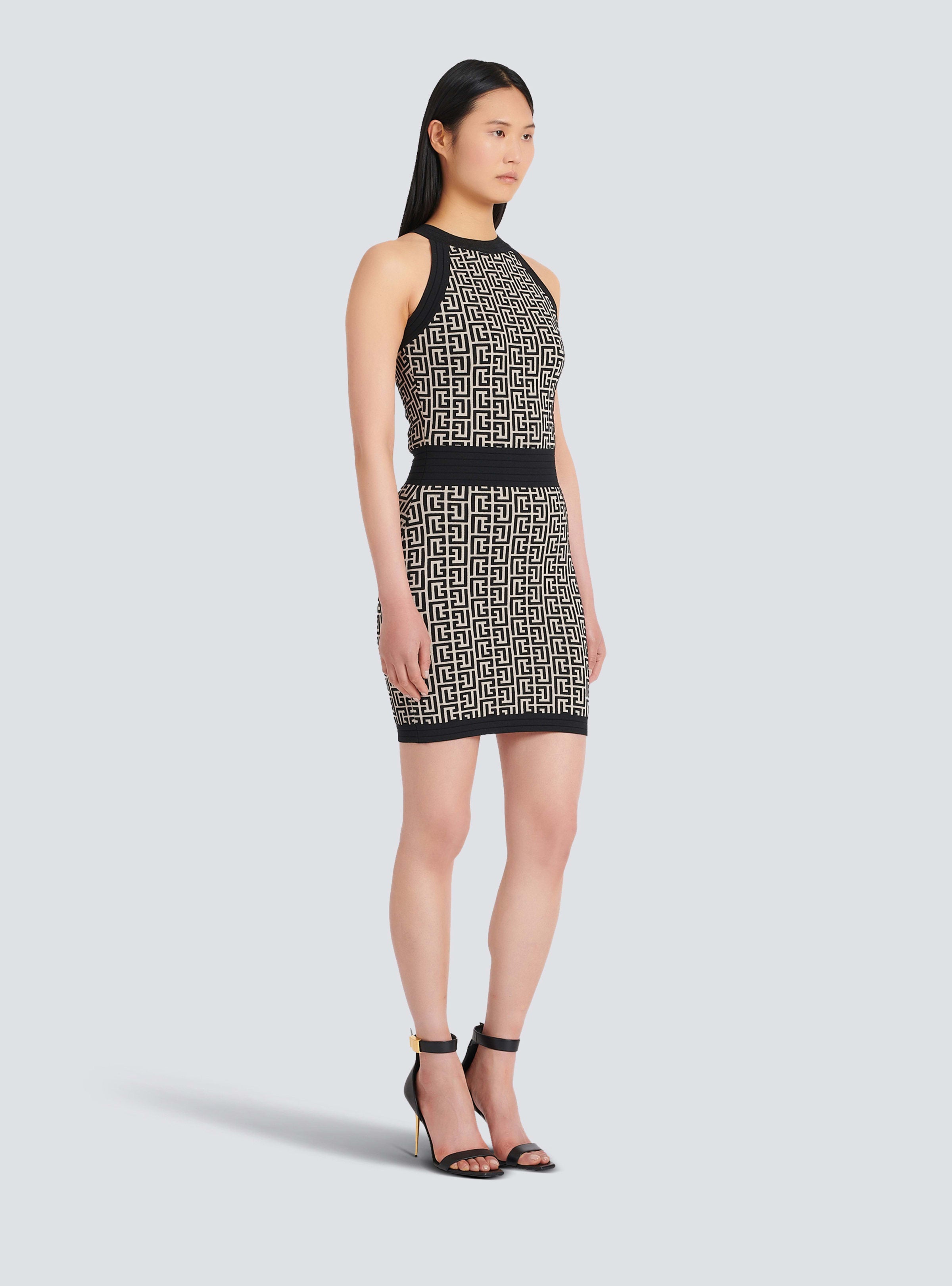 BALMAIN WOMEN'S SLEEVELESS MONOGRAM KNIT SHORT DRESS NWT