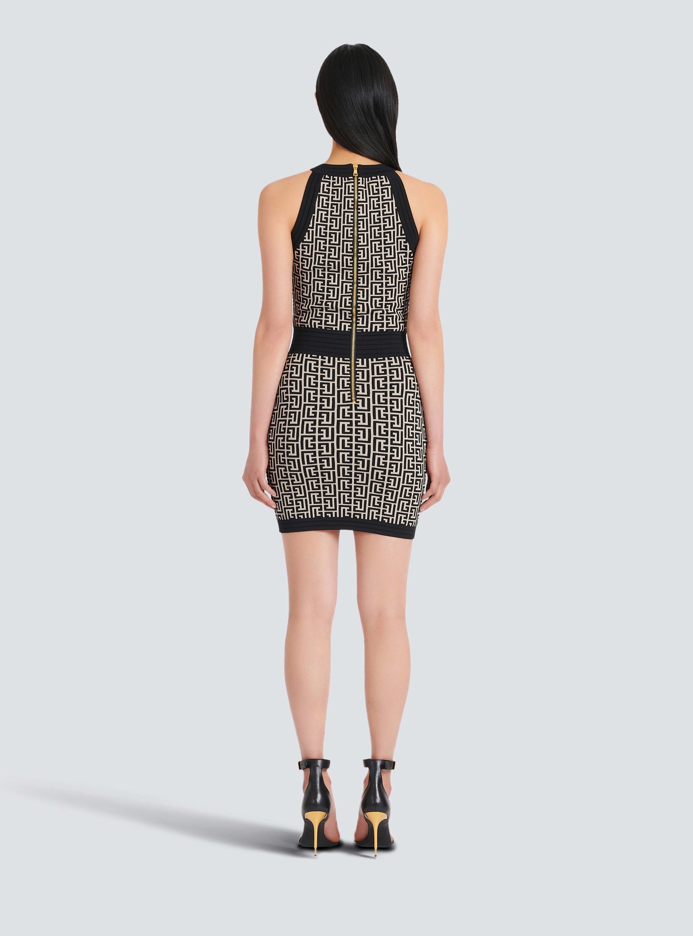 BALMAIN WOMEN'S SLEEVELESS MONOGRAM KNIT SHORT DRESS NWT