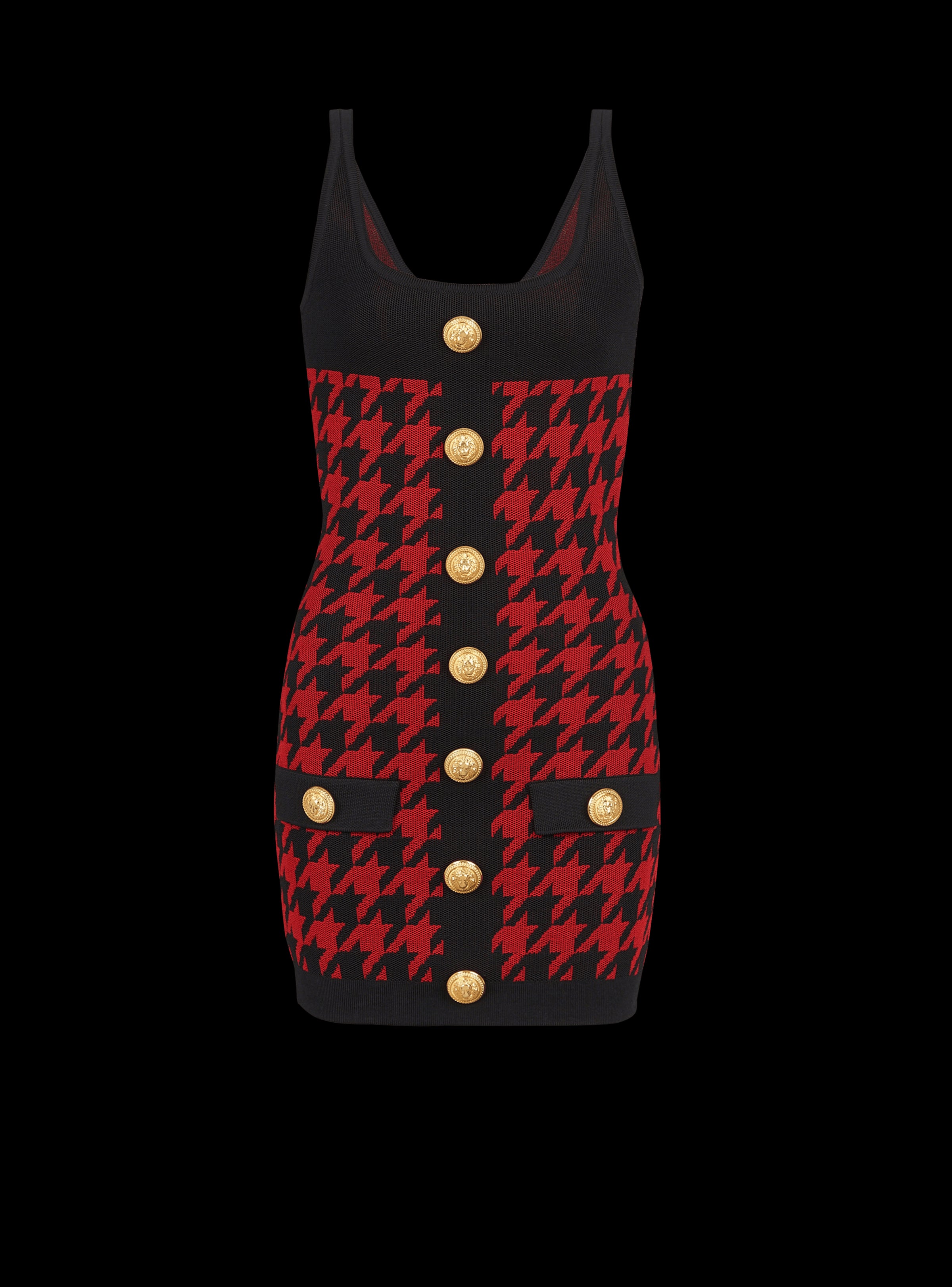BALMAIN WOMEN'S BUTONNED HOUNDSTOOTH SHORT KNIT DRESS NWT
