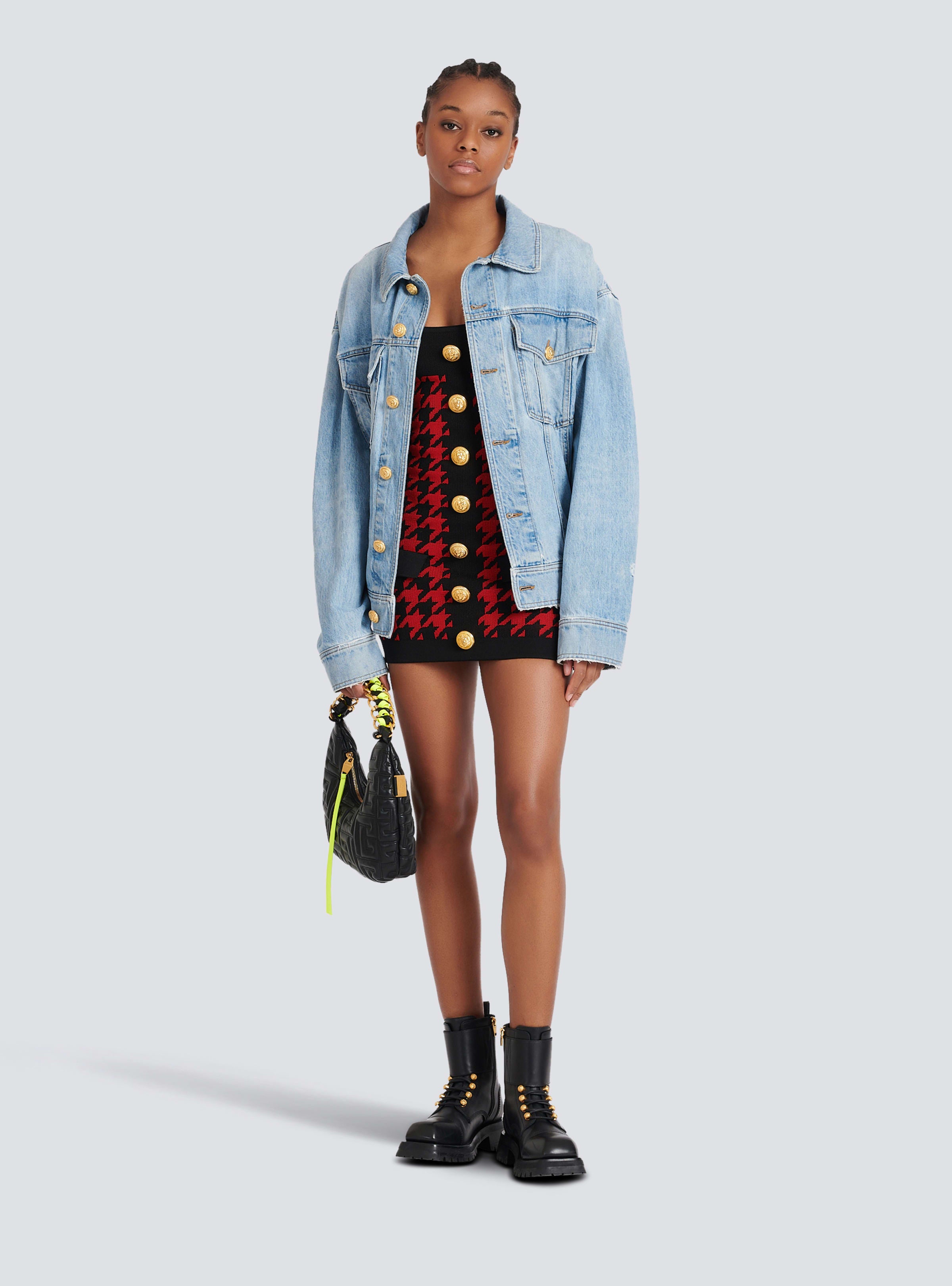 BALMAIN WOMEN'S BUTONNED HOUNDSTOOTH SHORT KNIT DRESS NWT