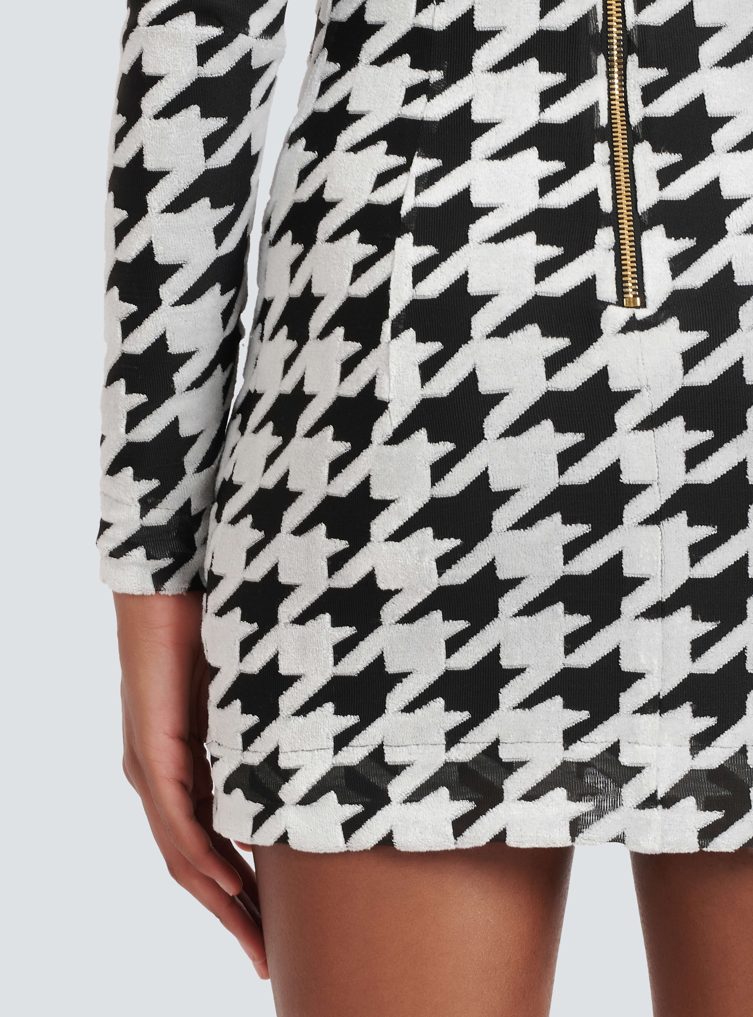 BALMAIN WOMEN'S LS HOUNDSTOOTH VELVET SHORT DRESS NWT