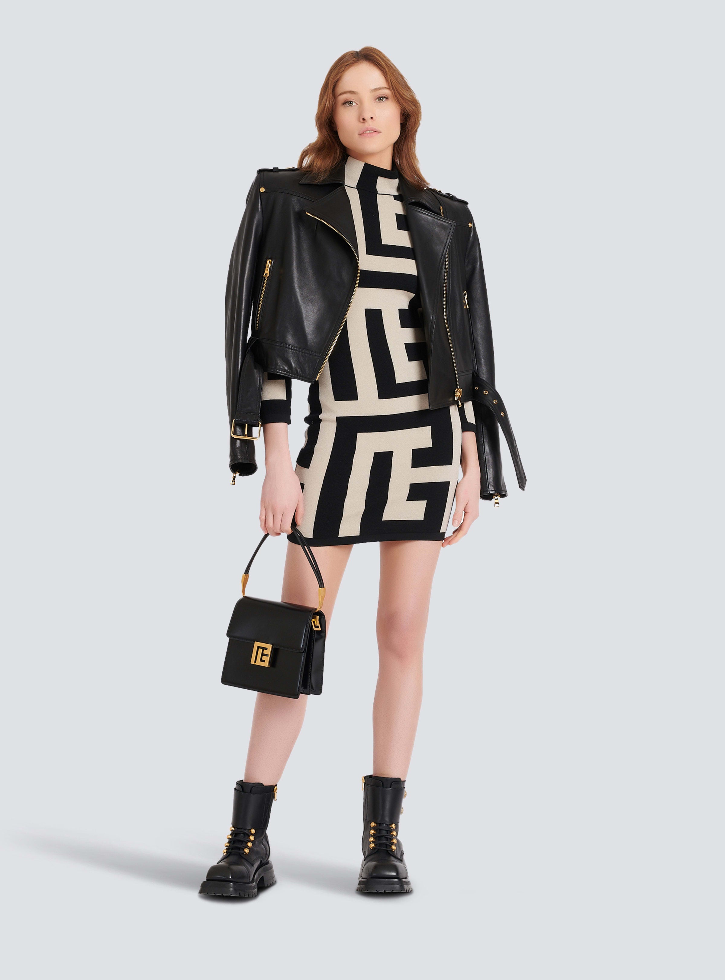 BALMAIN WOMEN'S LS MEGA MONOGRAM KNIT SHORT DRESS NWT