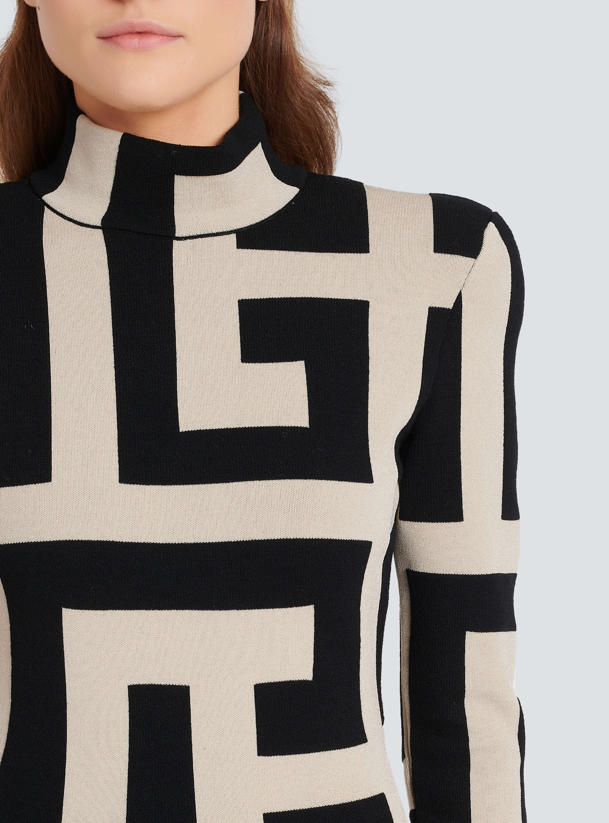BALMAIN WOMEN'S LS MEGA MONOGRAM KNIT SHORT DRESS NWT