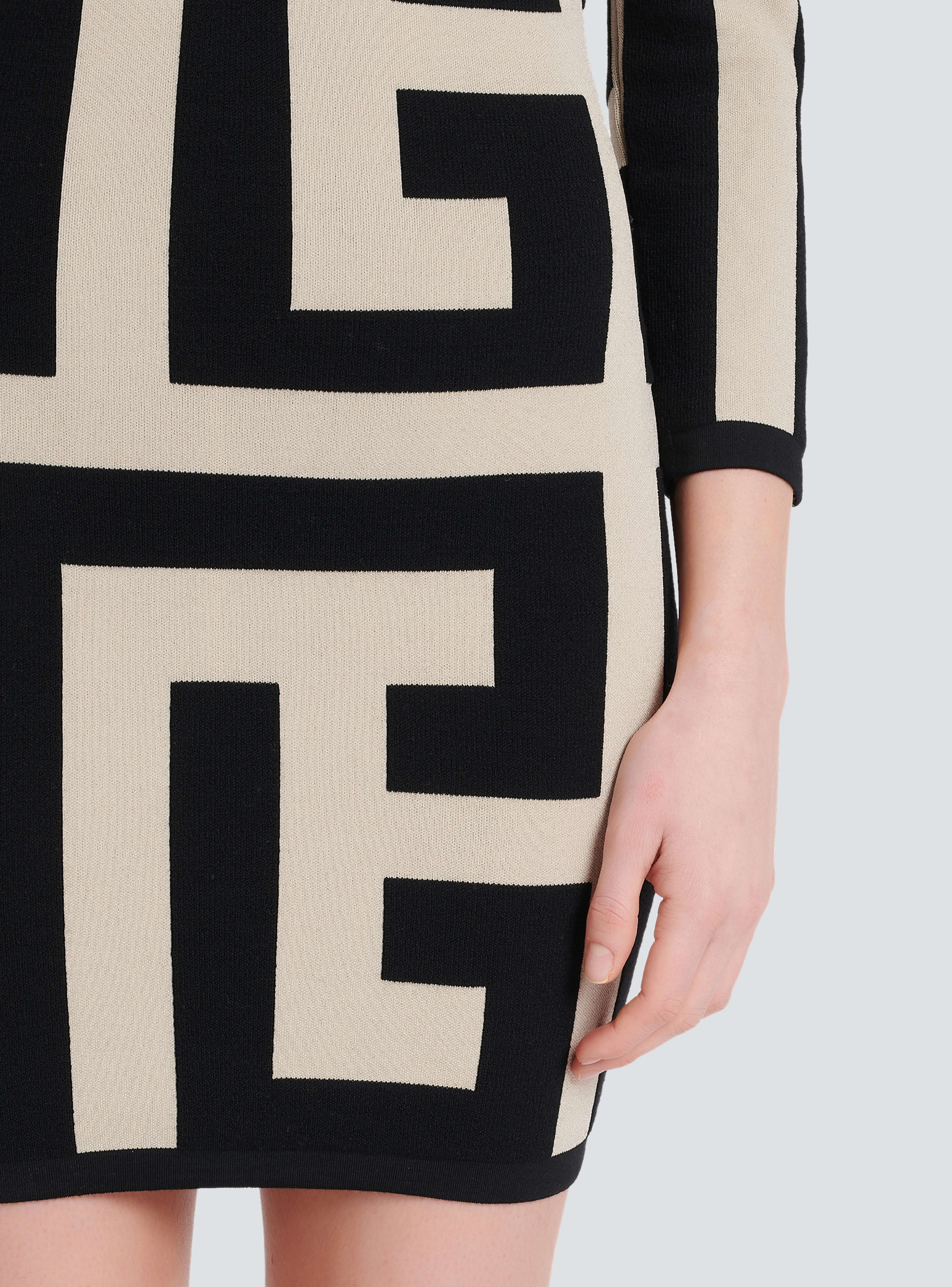 BALMAIN WOMEN'S LS MEGA MONOGRAM KNIT SHORT DRESS NWT