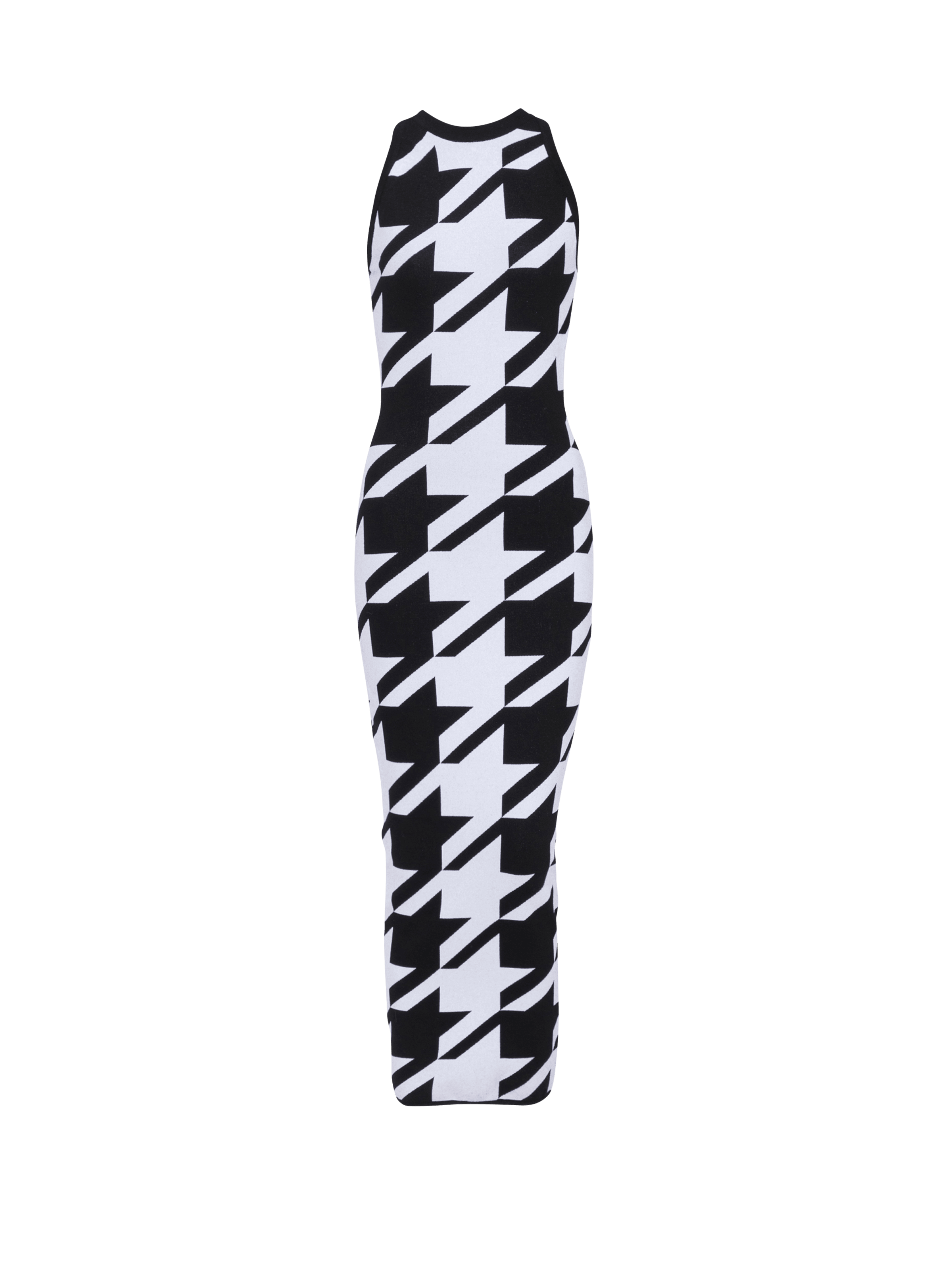 BALMAIN WOMEN'S SLEEVELESS HOUNDSTOOTH KNIT MIDI DRESS NWT