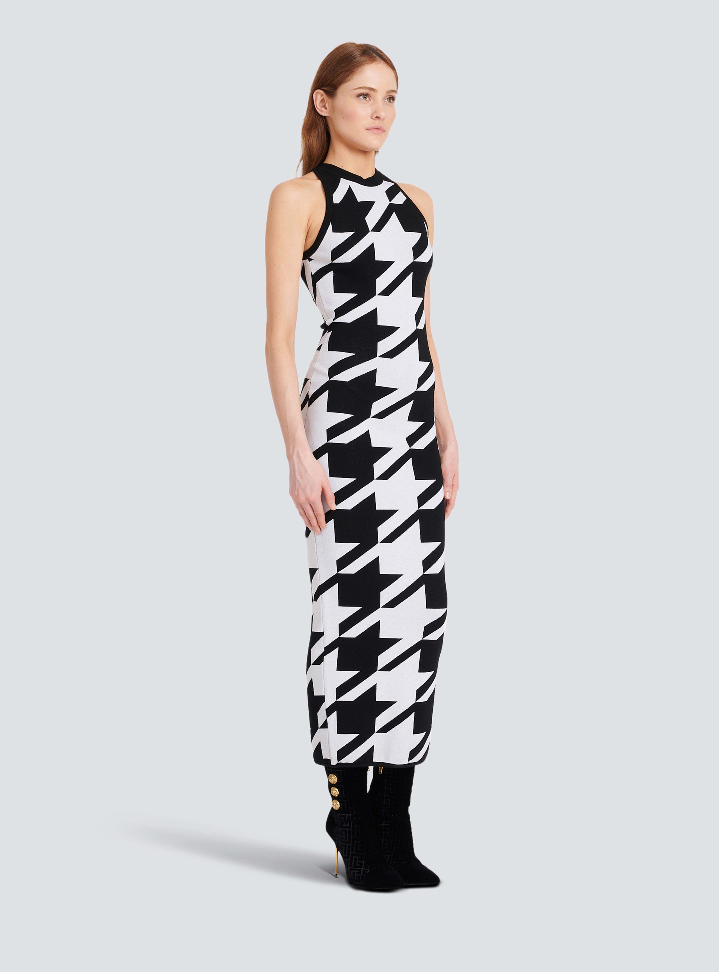 BALMAIN WOMEN'S SLEEVELESS HOUNDSTOOTH KNIT MIDI DRESS NWT
