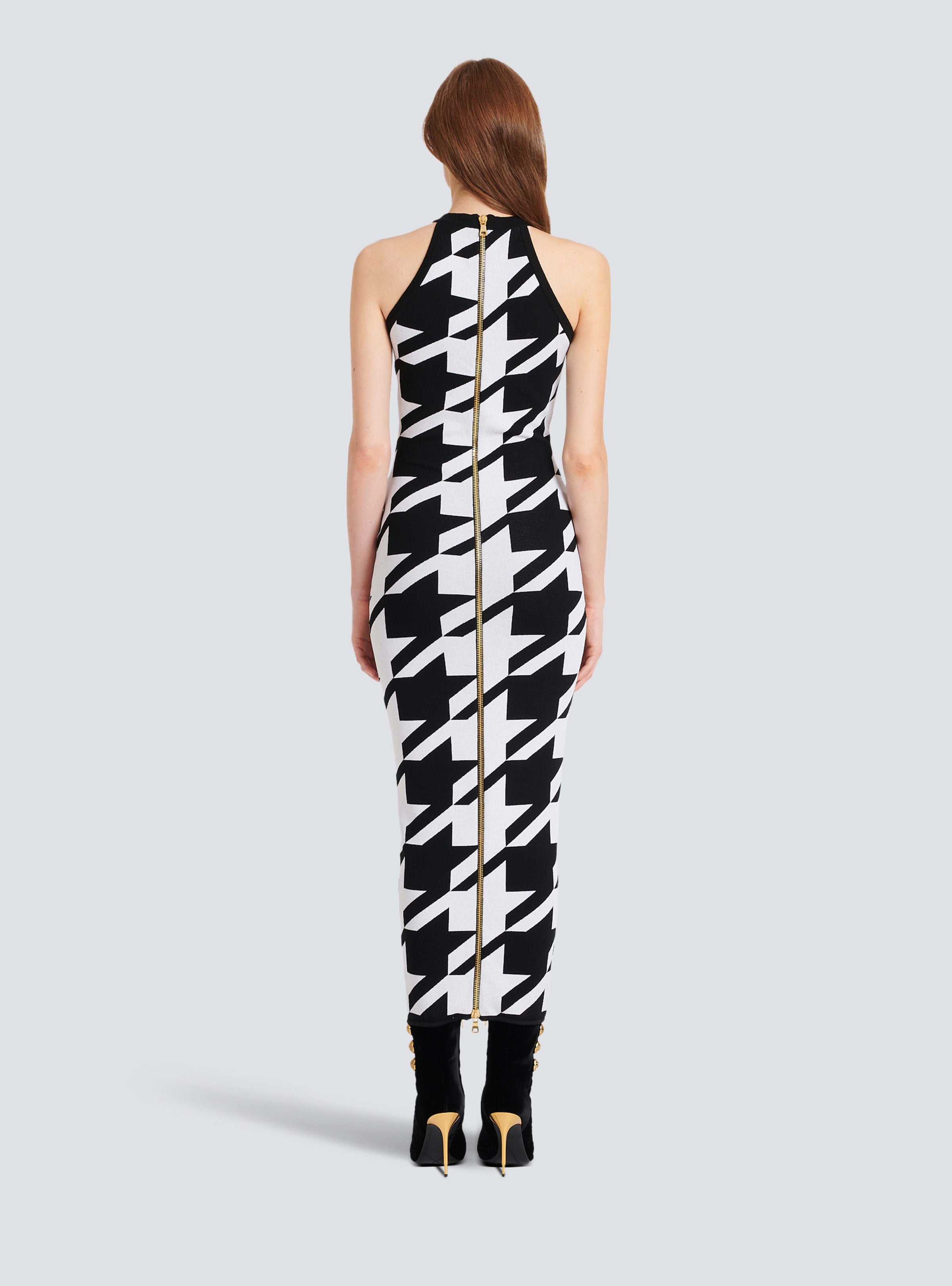 BALMAIN WOMEN'S SLEEVELESS HOUNDSTOOTH KNIT MIDI DRESS NWT