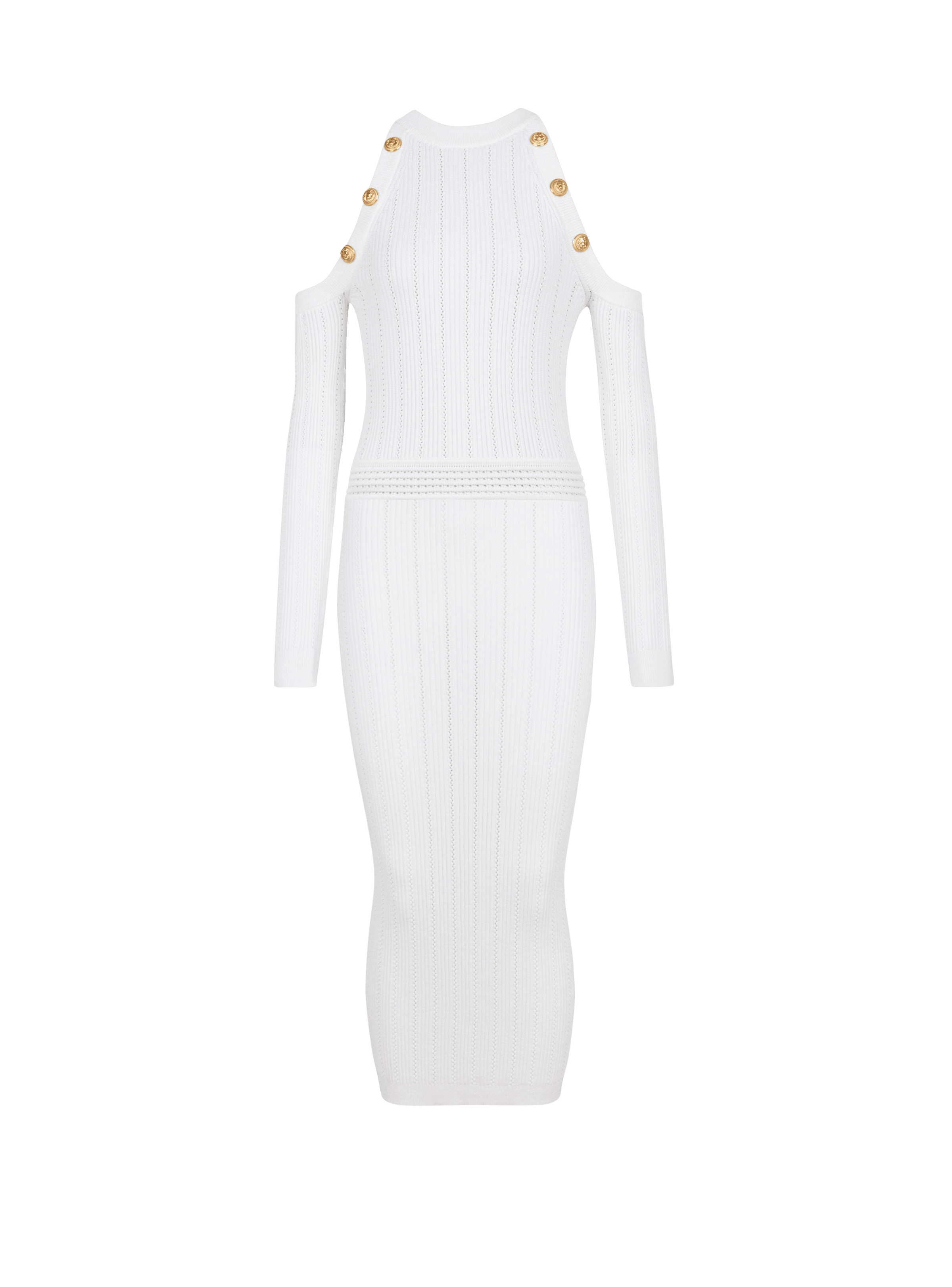 BALMAIN WOMEN'S LS OFF SHOULDER KNIT MIDI DRESS NWT