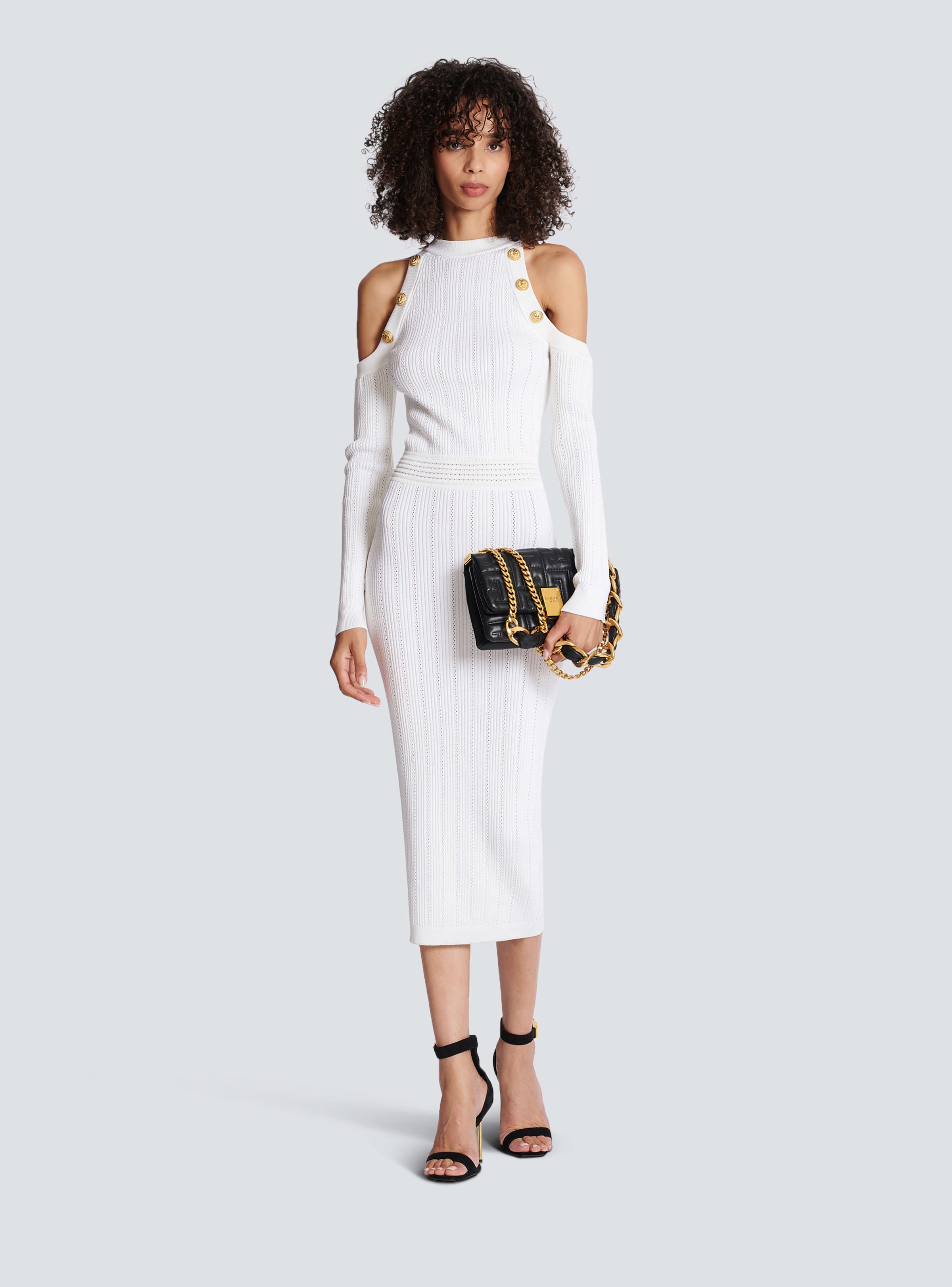 BALMAIN WOMEN'S LS OFF SHOULDER KNIT MIDI DRESS NWT