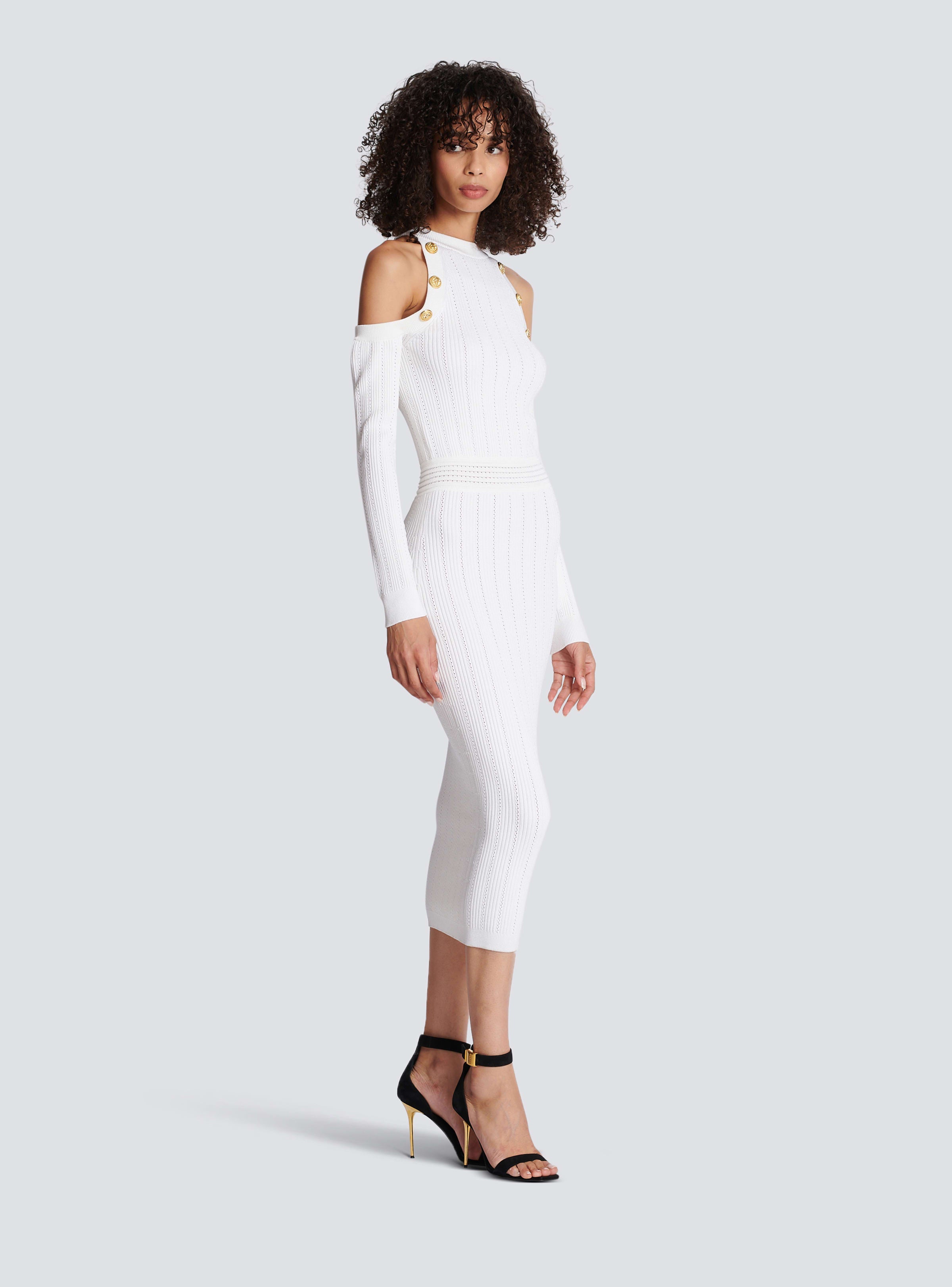 BALMAIN WOMEN'S LS OFF SHOULDER KNIT MIDI DRESS NWT