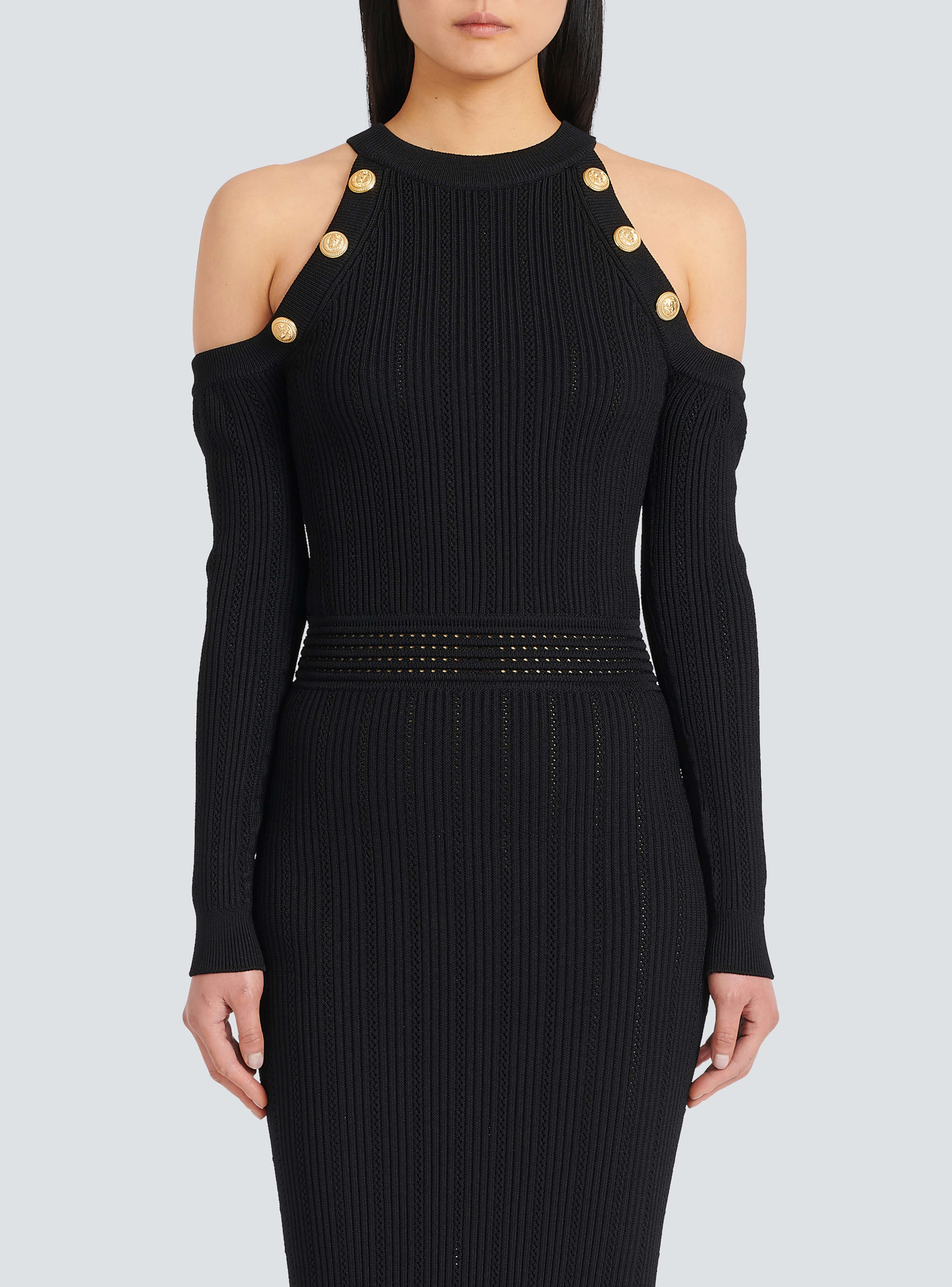 BALMAIN WOMEN'S LS OFF SHOULDER KNIT MIDI DRESS NWT