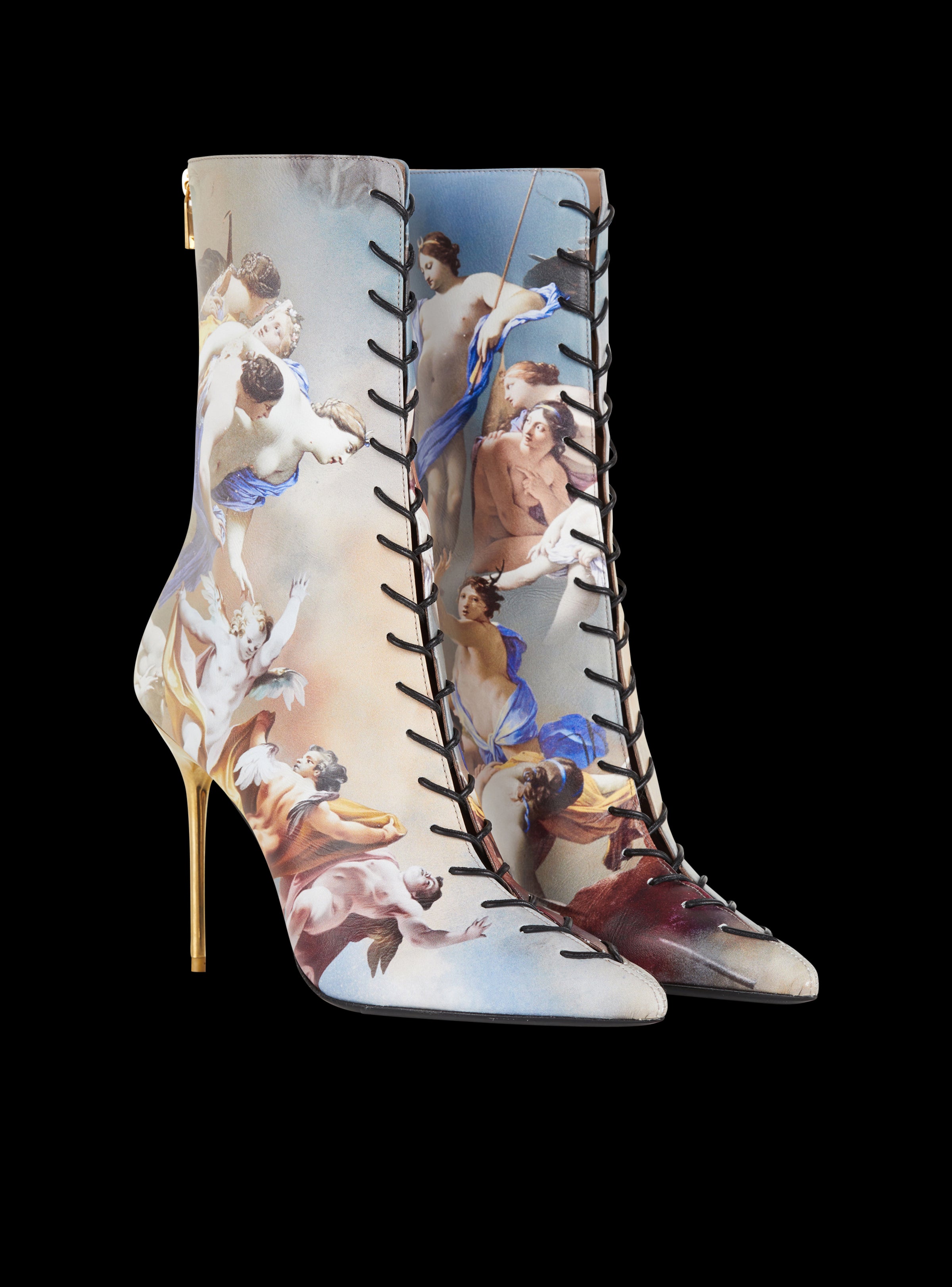 BALMAIN WOMEN'S SANDAL URIA-CALFSKIN SKY PRINT NWT