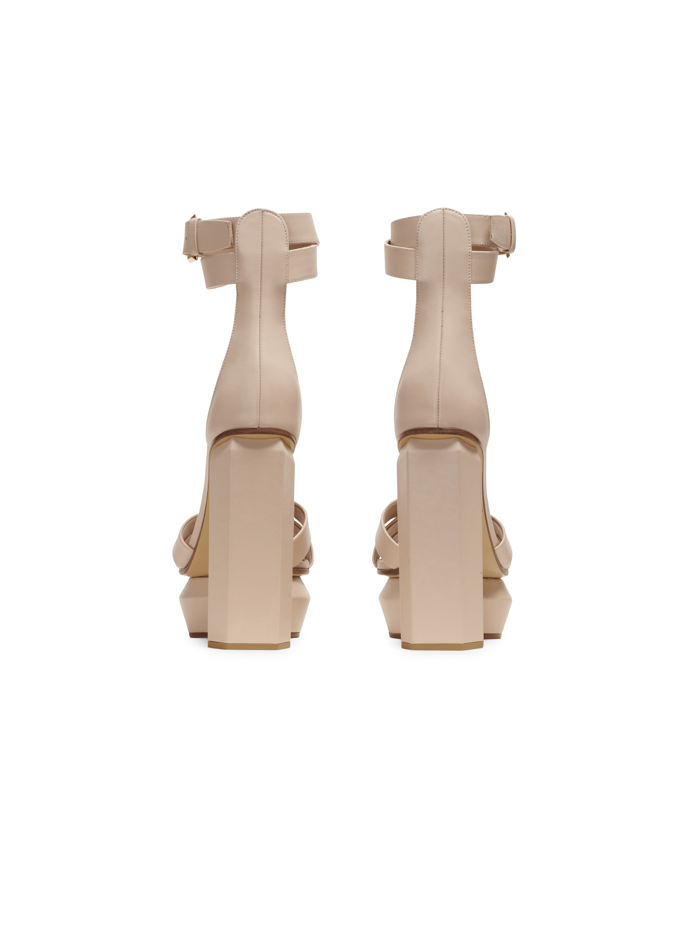 BALMAIN WOMEN'S BEIGE CALFSKIN PLATFORM SANDAL