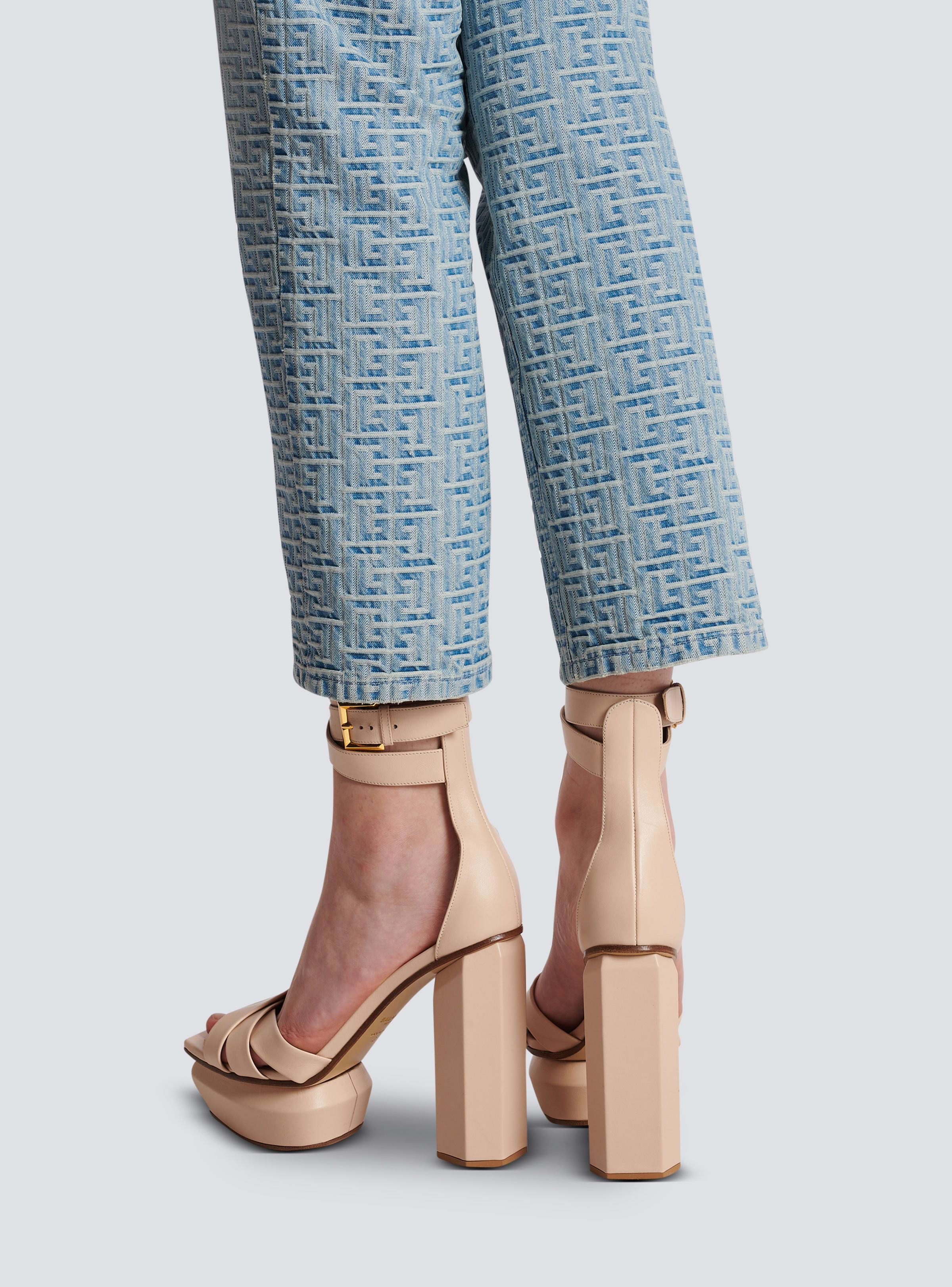 BALMAIN WOMEN'S BEIGE CALFSKIN PLATFORM SANDAL